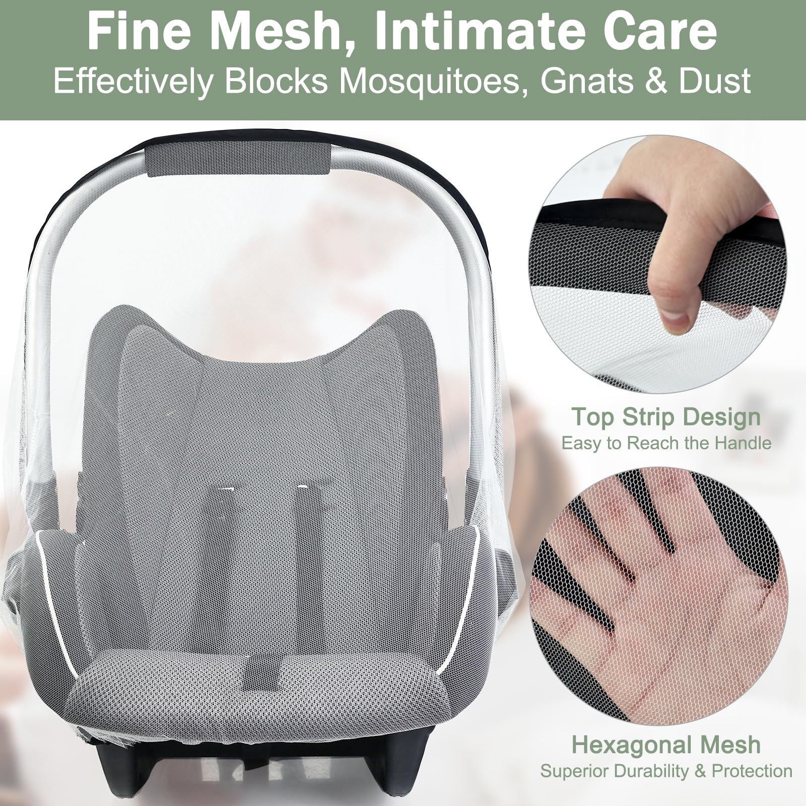 2 Pack Baby Mosquito Net for Infant Car Seats - Mosquito Net for Baby Car Seats, Stroller, Bassinet, Carrier - Breathable Elastic Netting Easy Fitting - Durable Long Lasting Shield (White + Black) - 4