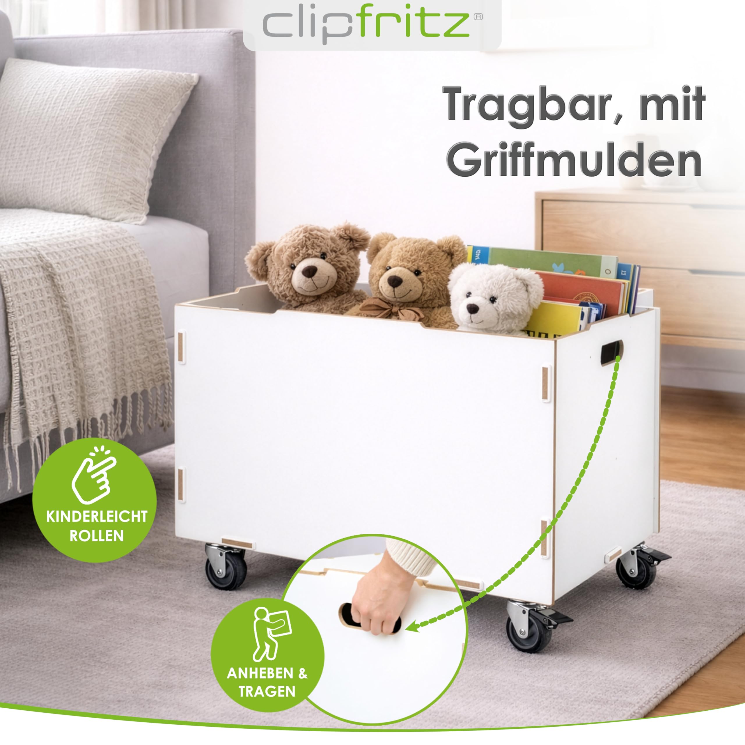 Peronalisierbare Rollbox mit Schauckelpferd Kinder-Motiv (33x45,5x34,5cm + 6cm Räder-Höhe) Kisten/Boxen personalisiert mit Text oder Namen - Kinderzimmer Rollkiste/Kiste als Spielzeugkiste