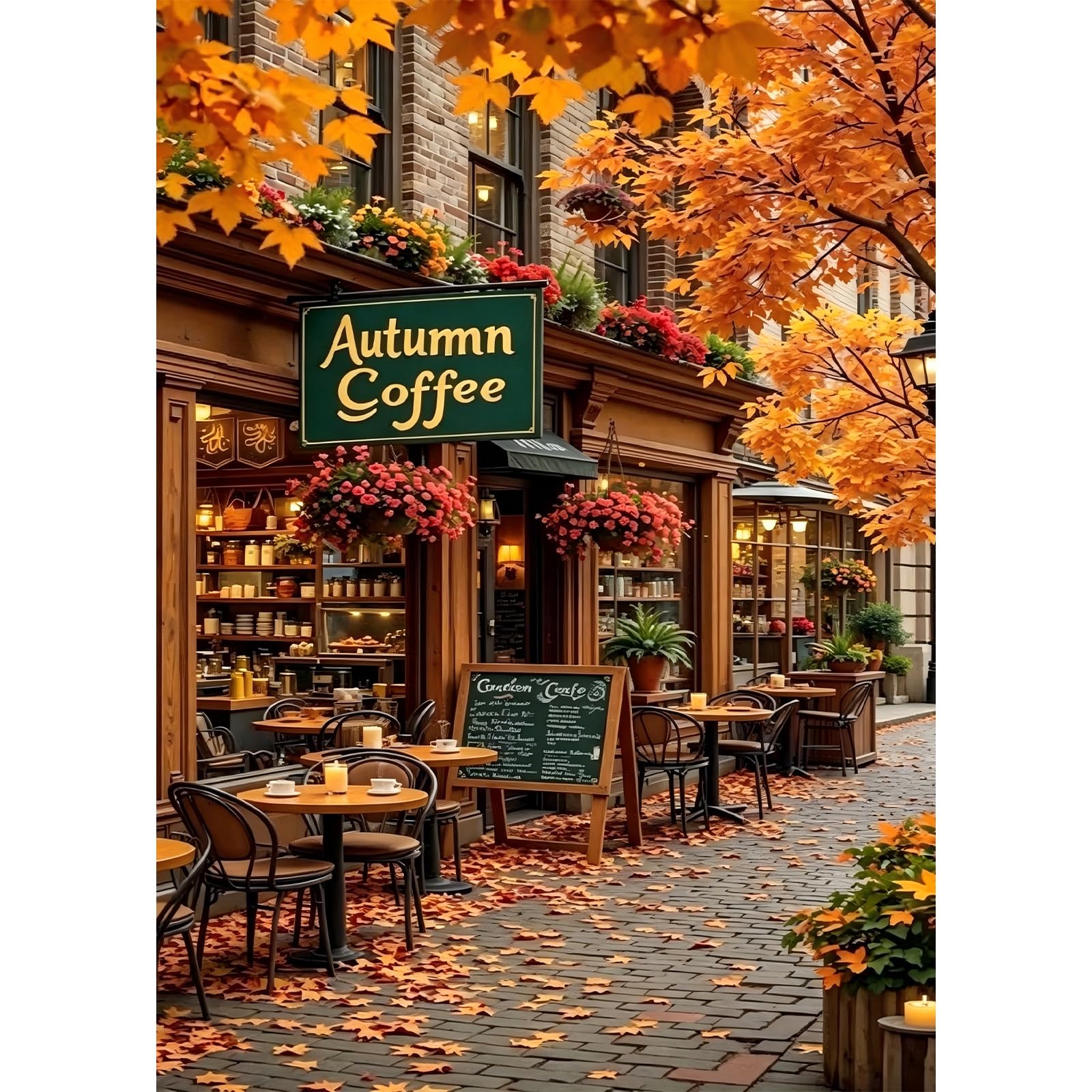HEIBAGO Diamond Painting Kits for Adults, 5D DIY Autumn Coffee Shop Diamond Art Kits for Beginners Round Full Drill Painting with Diamonds Gem Art for Home Wall Decor Gift 30 x 40cm