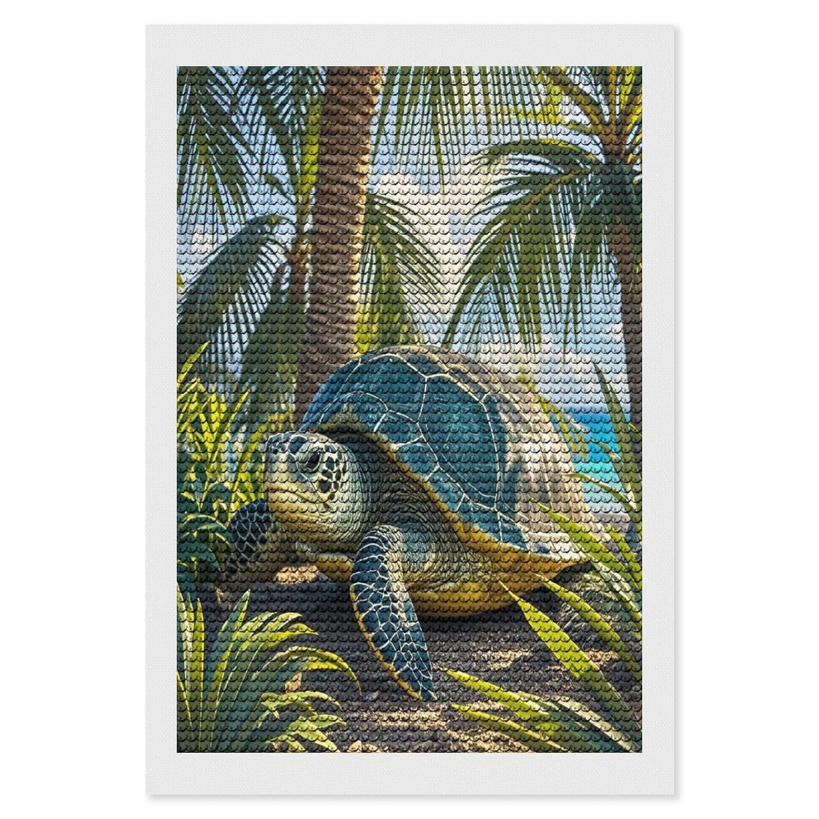 FekiLoot Big Turtle and Palm Trees Diamond Art Kits for Adults Diamond Painting Kits for Beginners DIY Diamond Art Kits Round Full Drill Diamond Dot Gem Painting for Home Wall Decor Gift 8"x12"