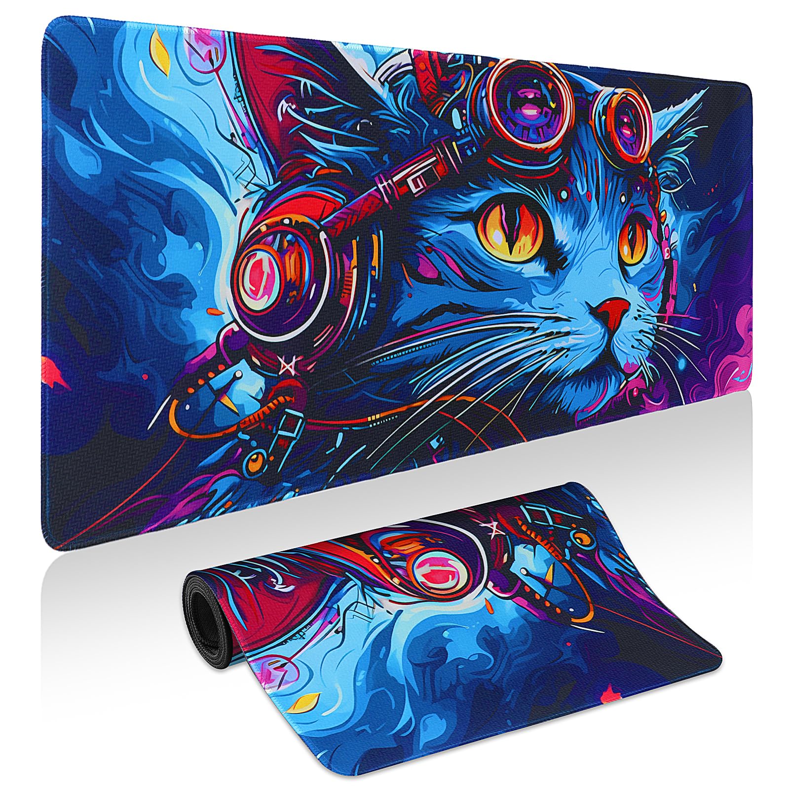 Mouse Pad Gaming - Desk Mat for Keyboard and Mouse - Cool Cat Head Large Mouse Pads for Desk, Gaming Mousepad with Non-Slip Base, Desk Pad (31.5