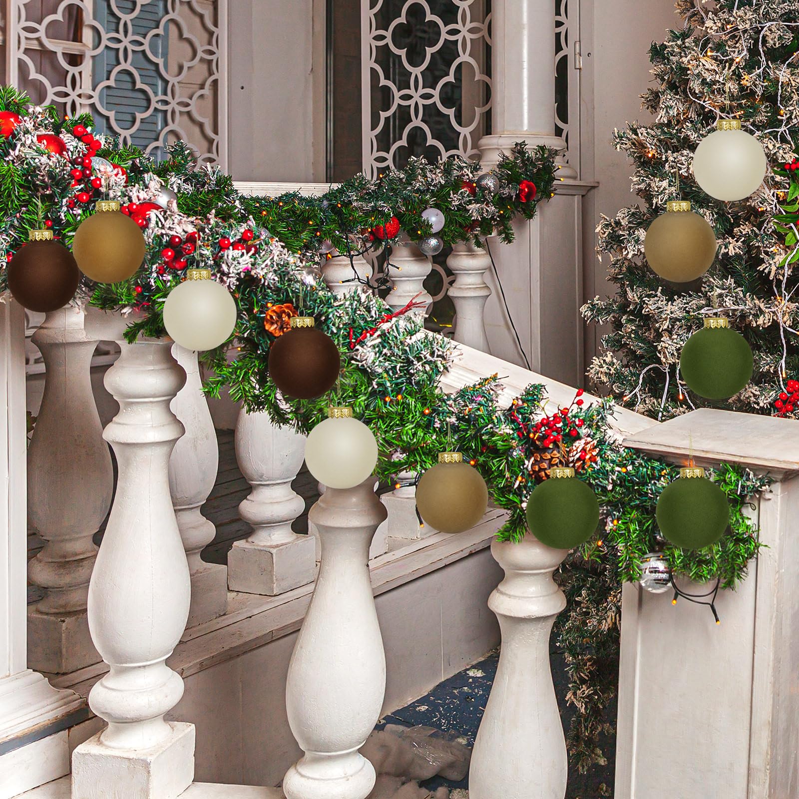 30 adornos de bolas de Navidad de terciopelo, adornos de bola de árbol de Navidad de 3.15 pulgadas, bolas de plástico flocadas, decoraciones colgantes de Navidad para árbol, fiesta familiar de
