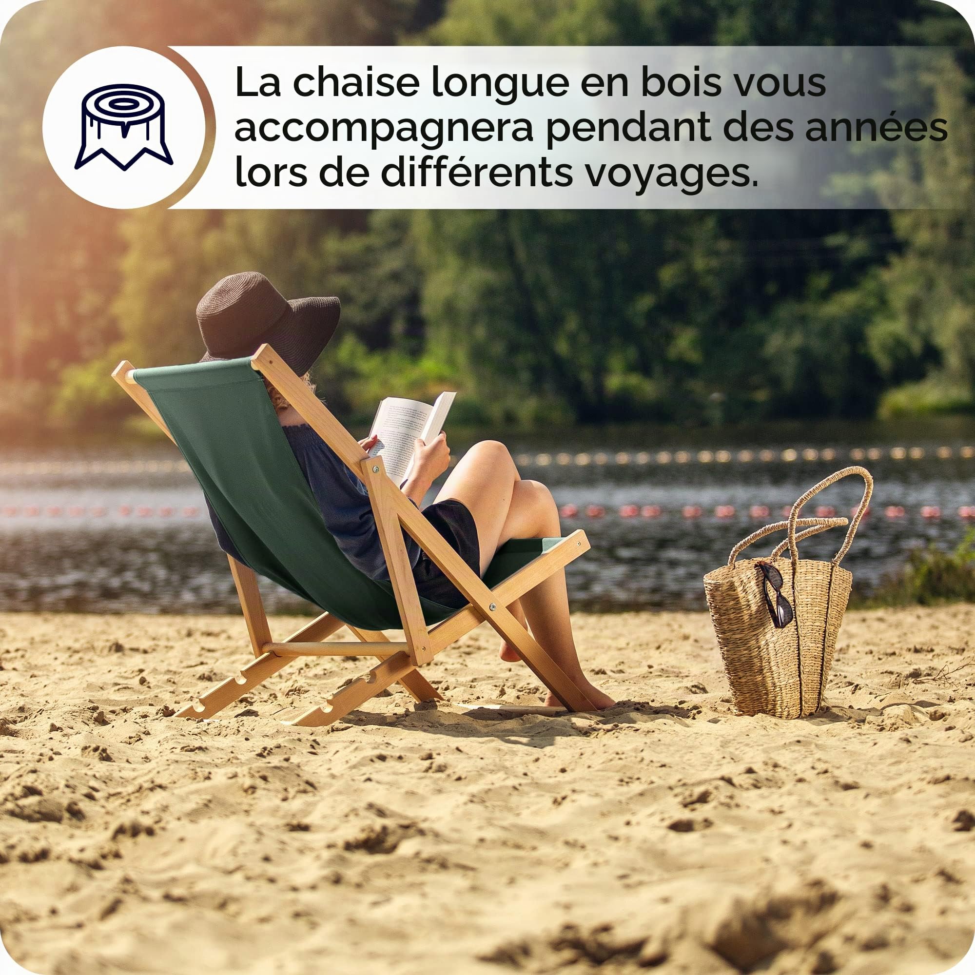 KADAX Chaise Longue Pliable en Bois pour se Détendre Confortablement à la Plage, sur Le Balcon ou dans Le Jardin, Transat Pliant d'Extérieur (Vert Foncé)