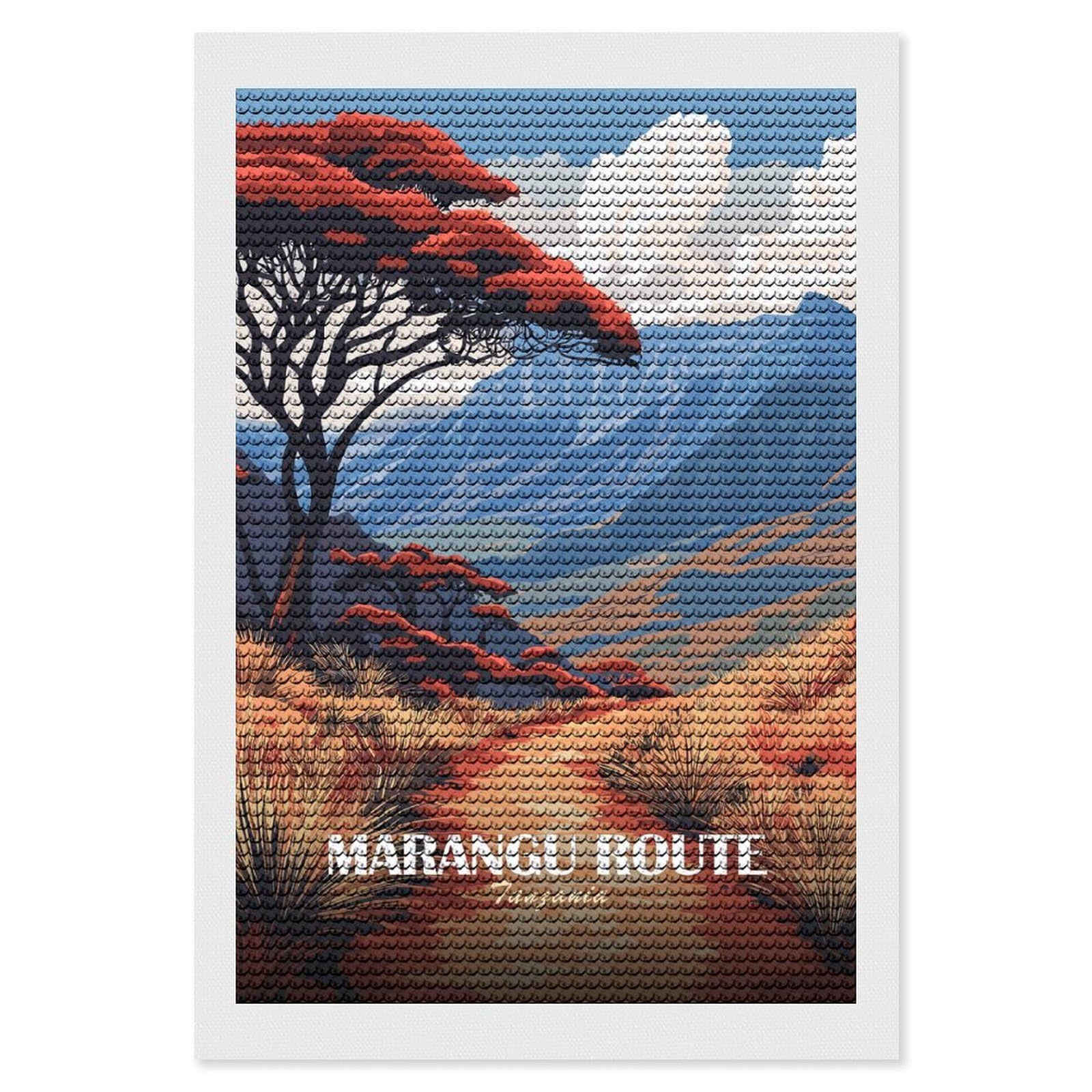 Junmoney Marangu Route Tanzania Landscape Illustration Diamond Painting Canvas Kit 8"x12", Leisure Activity, Aesthetic Room Decor, with Tool Kit, DIY, Gift