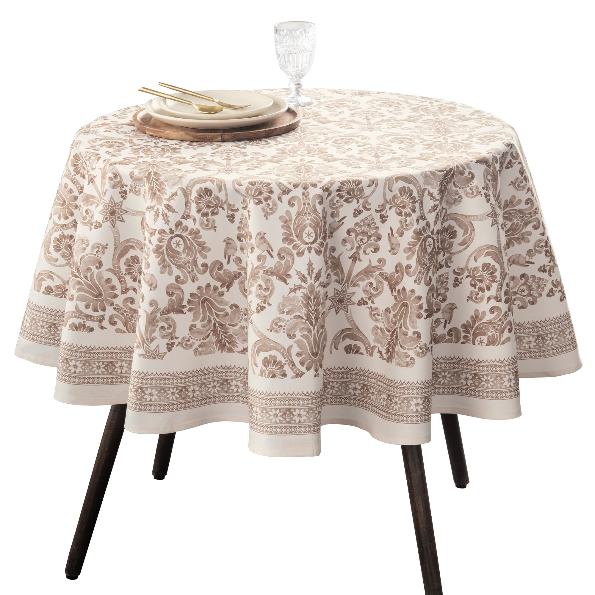 Photo 1 of Maison d' Hermine Table Cloth Round Table 100% Cotton 69 Inches Fall Tablecloth Reusable Everyday Use for Thanksgiving Christmas Decorations Dining Farmhouse Party (Allure)