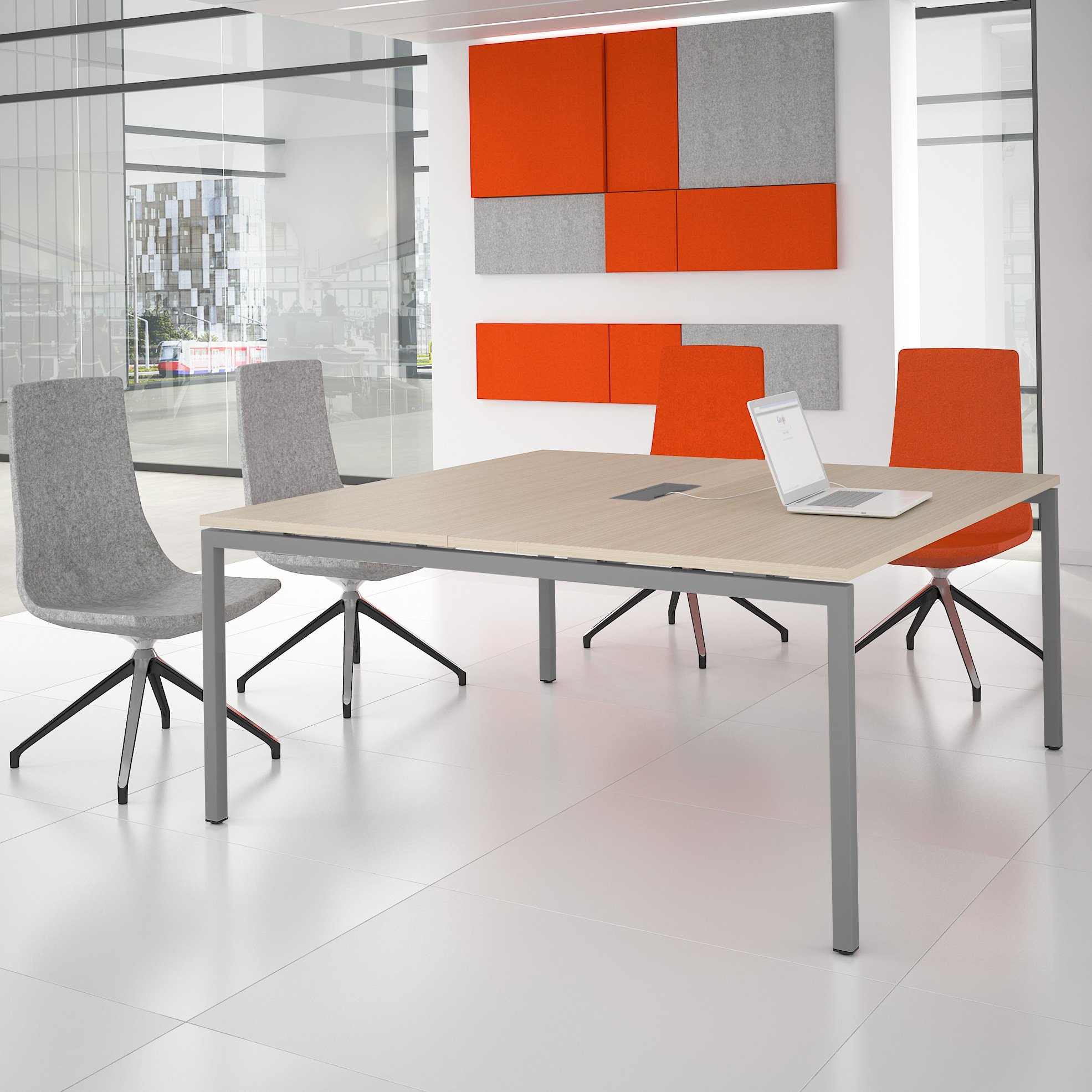 Weber Büroleben GmbH Nova, tavolo da riunione, 160 x 164 cm, in rovere con elettrificazione, colore struttura: argento