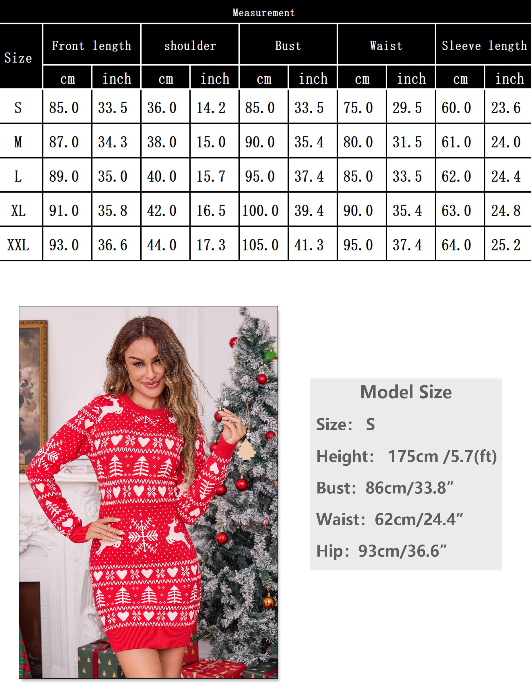 Bresdk Vestito Natale Donna Abito in Maglia Invernale Maniche Lunghe Girocollo con Renna Maglioni Natalizi Slim Fit per Madre, Moglie, Famiglia, S-XXL