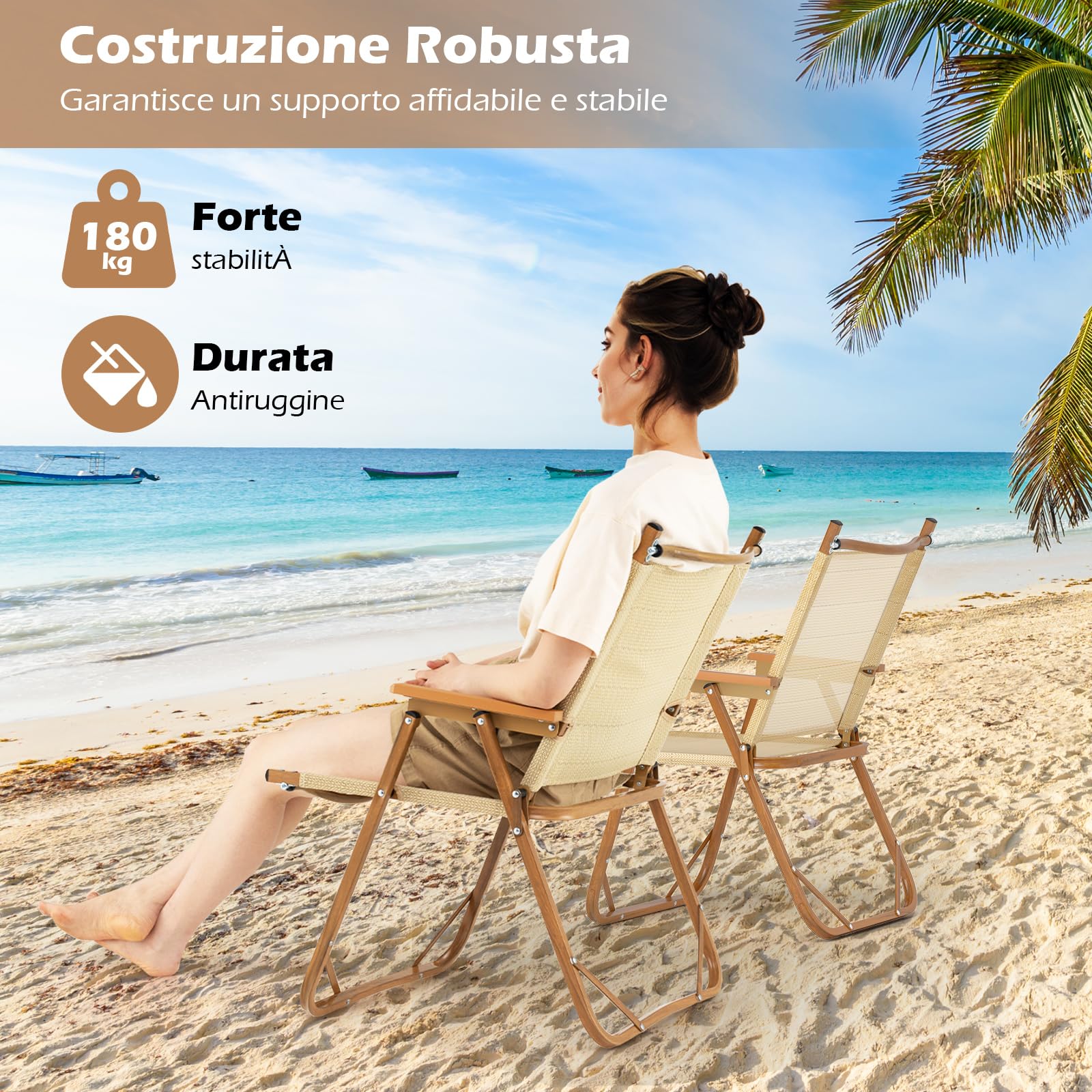 COSTWAY Set di 2 Sedie da Campeggio Pieghevoli, Sedie da Spiaggia Leggere con Telaio in Alluminio, Sedie da Giardino Portatili con Braccioli per Esterni, Portata 180 kg