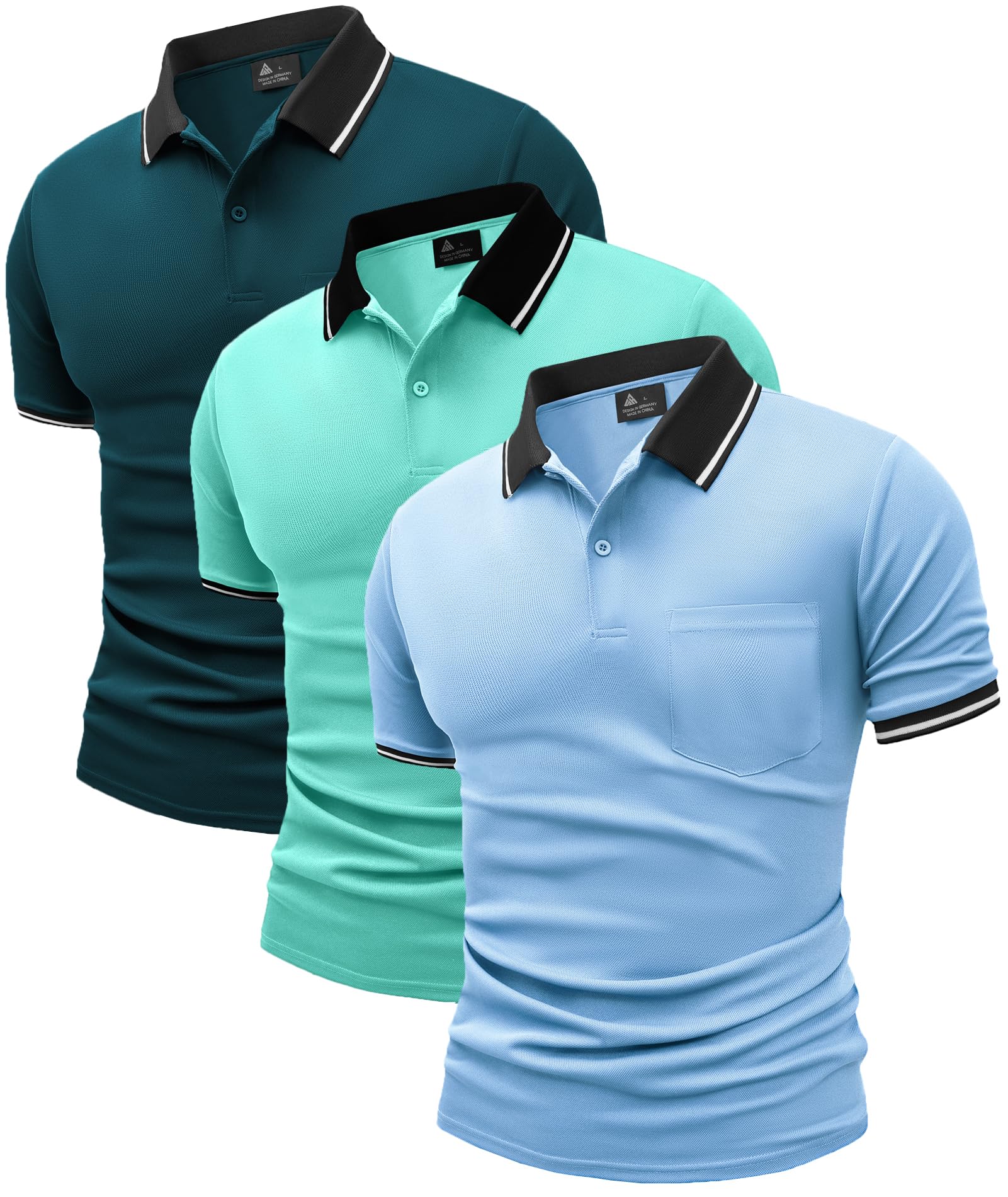 JACKETOWN Confezione da 3 polo da uomo a maniche corte, leggere e traspiranti, polo da golf casual per adulti, confezione multipla