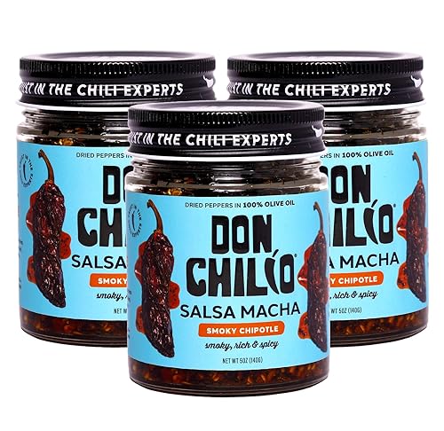 Don Chilio Aceite de chile ahumado Salsa Macha, 5 onzas, paquete de 3  Guajillo y Chipotle  Delicioso aceite de chile mexicano en 100% aceite de