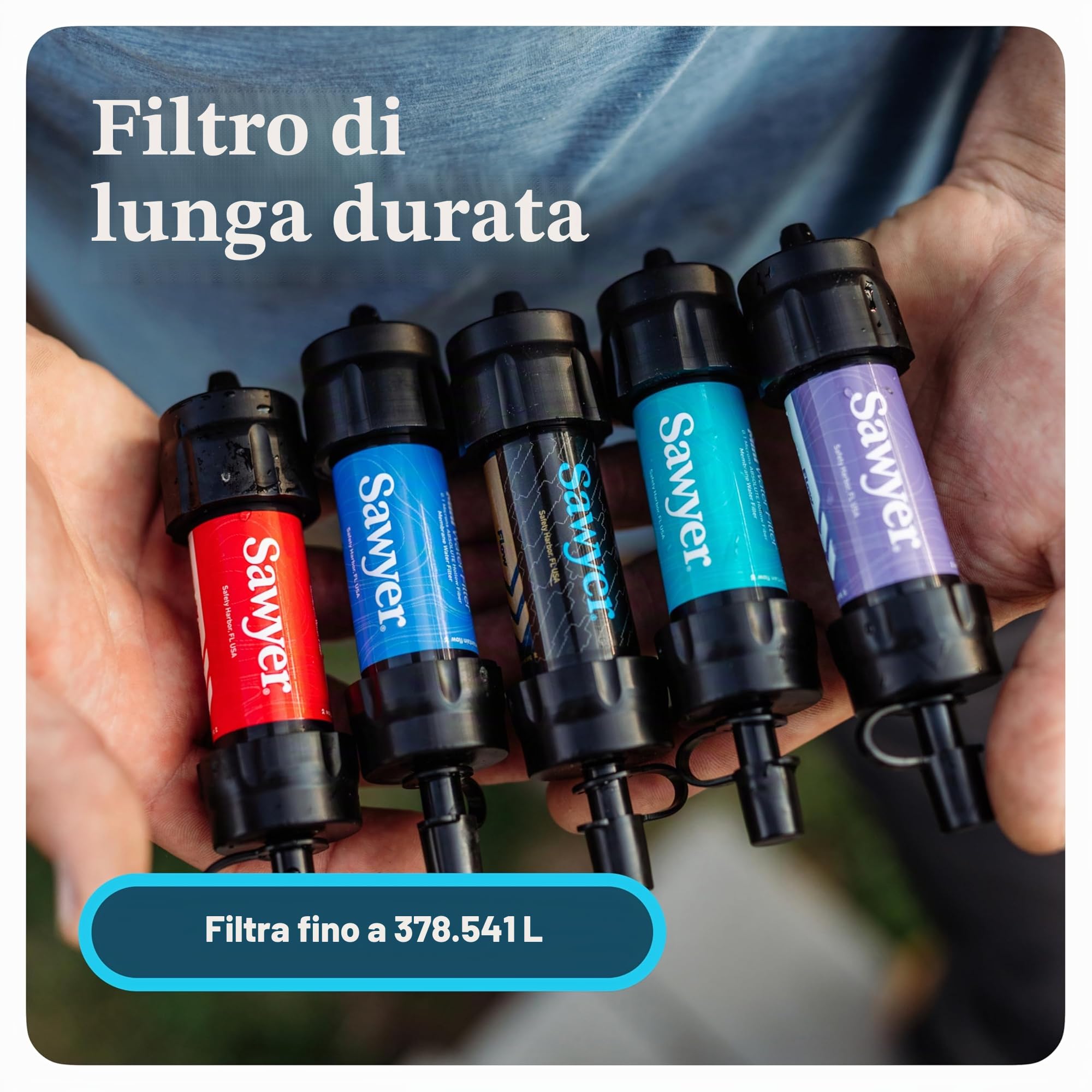 Sawyer Mini PointONE Filtro Acqua da Esterno per Emergenze, Rimuove il 100% di Microplastiche e il 99,99999% di Tutti i Batteri