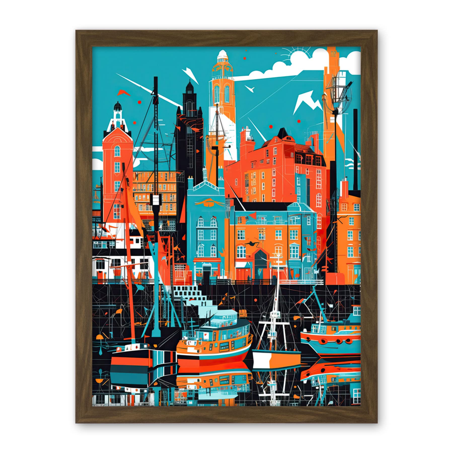 Artery8 Liverpool Royal Albert Dock Waterfront Cityscape Artwork Framed Wall Art Print 18X24 Inch