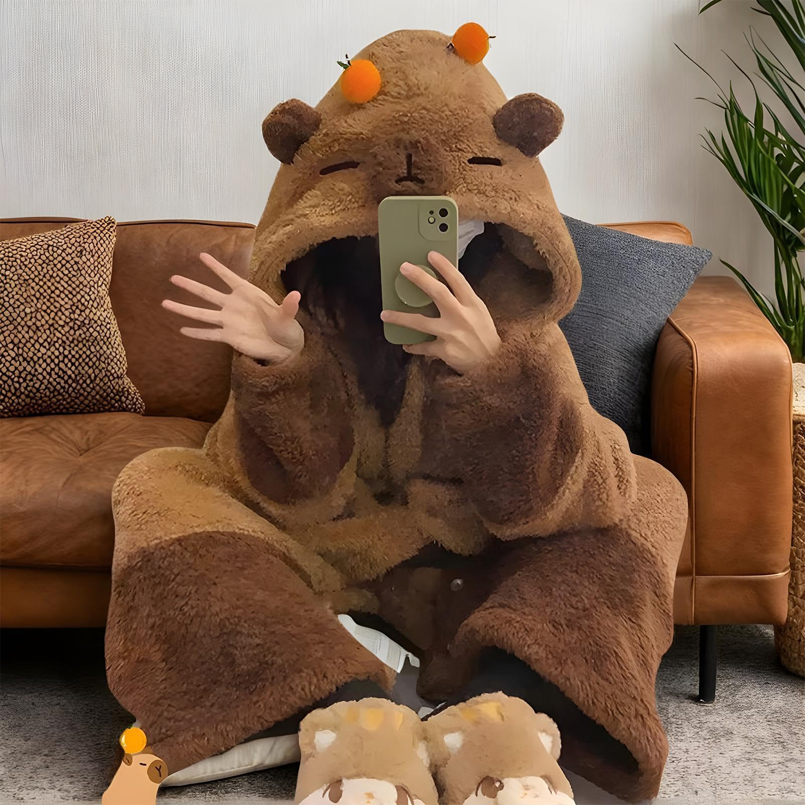Generico Tutina Capibara Adulto,Costume Capibara Adulto - Costume da | Capibara per Adulti indossabile Tuta da Capibara | Pigiama Capibara Pigiama Animale Addormentato, Morbido Pigiama per Cosplay