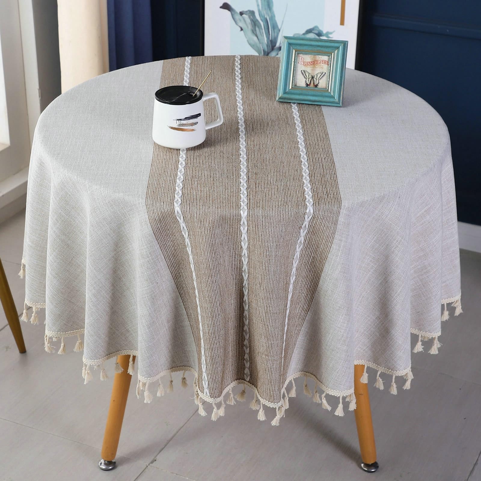Okrągły obrus khaki, obrusy z poliestru i lnu 120 cm