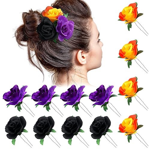 12 pinzas para el cabello con flores rosas, grandes, medianas y pequeñas, para mujeres y niñas, elegantes horquillas para el cabello de flores de