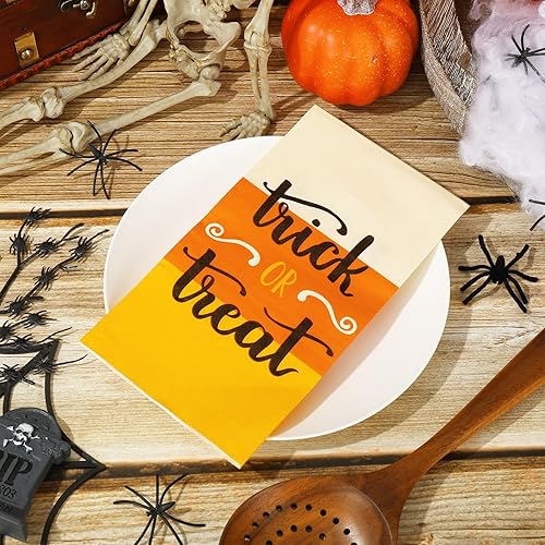 Miniatura 3 de Whaline Servilleta de papel para invitados de Halloween, 4.3 x 7.8 pulgadas, servilletas desechables de dulce o truco, servilletas de color maíz