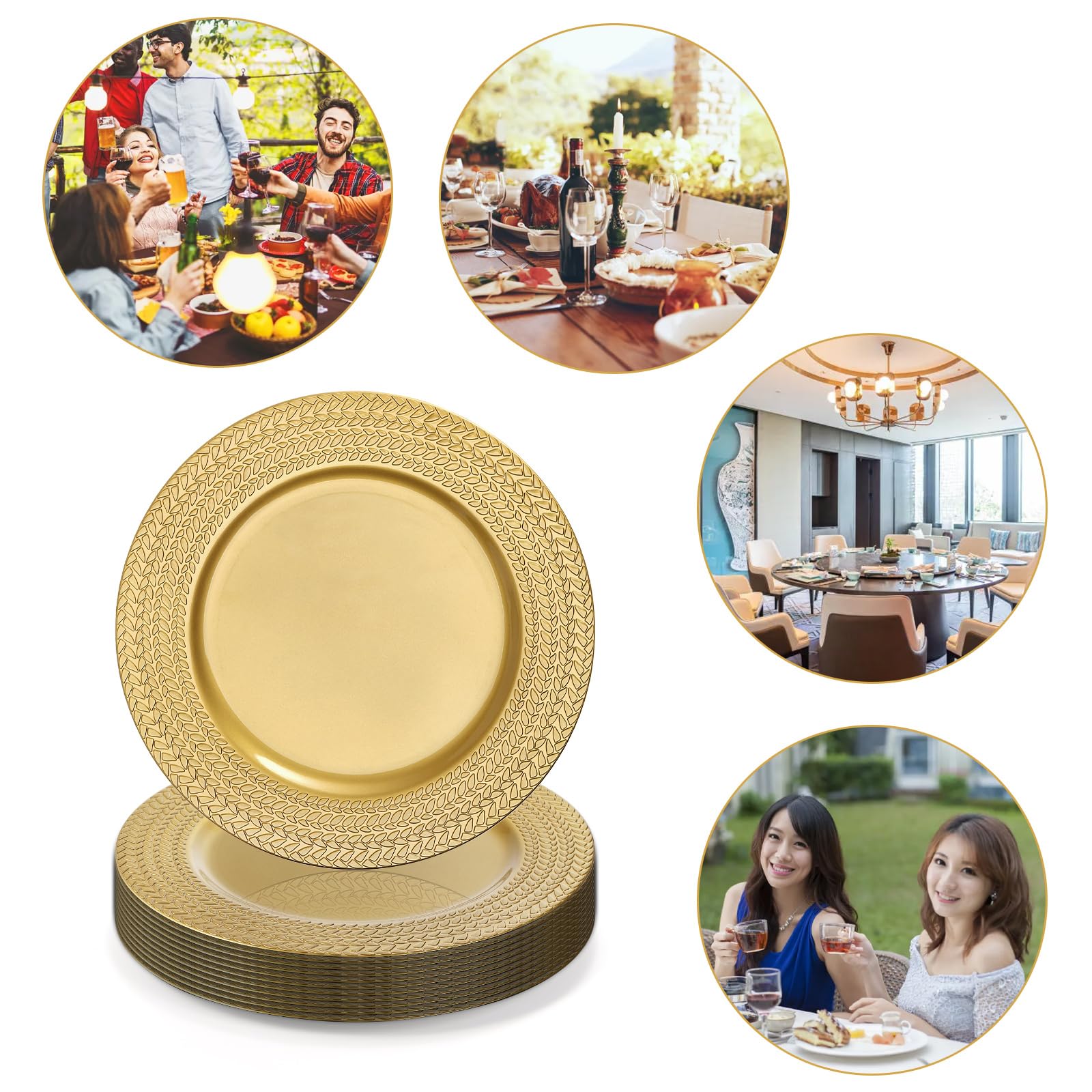 12 Assiettes De Présentation Dorées LATERN 33cm - Assiettes Plateau Festives Réutilisables Pour événements