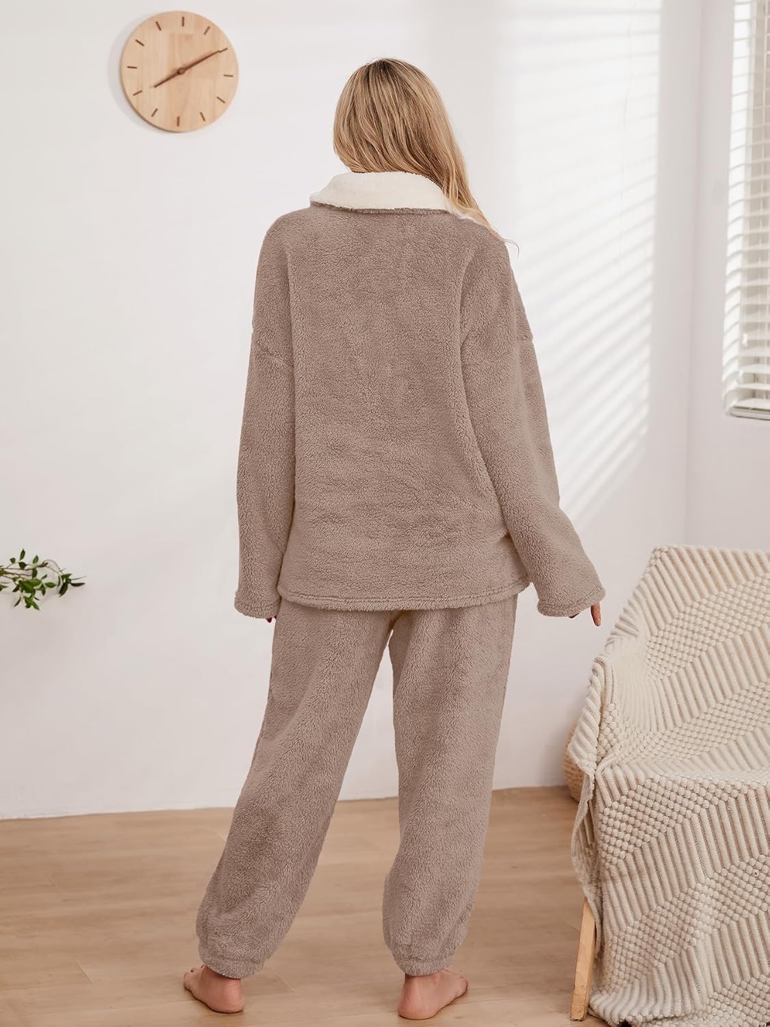 Muchpow Womens Fluffy Pajamas Set Winter Warm Fleece Oversized Pullover Fuzzy Pants Sets Plush Loungewear 2 Piece Pjs - Image 3