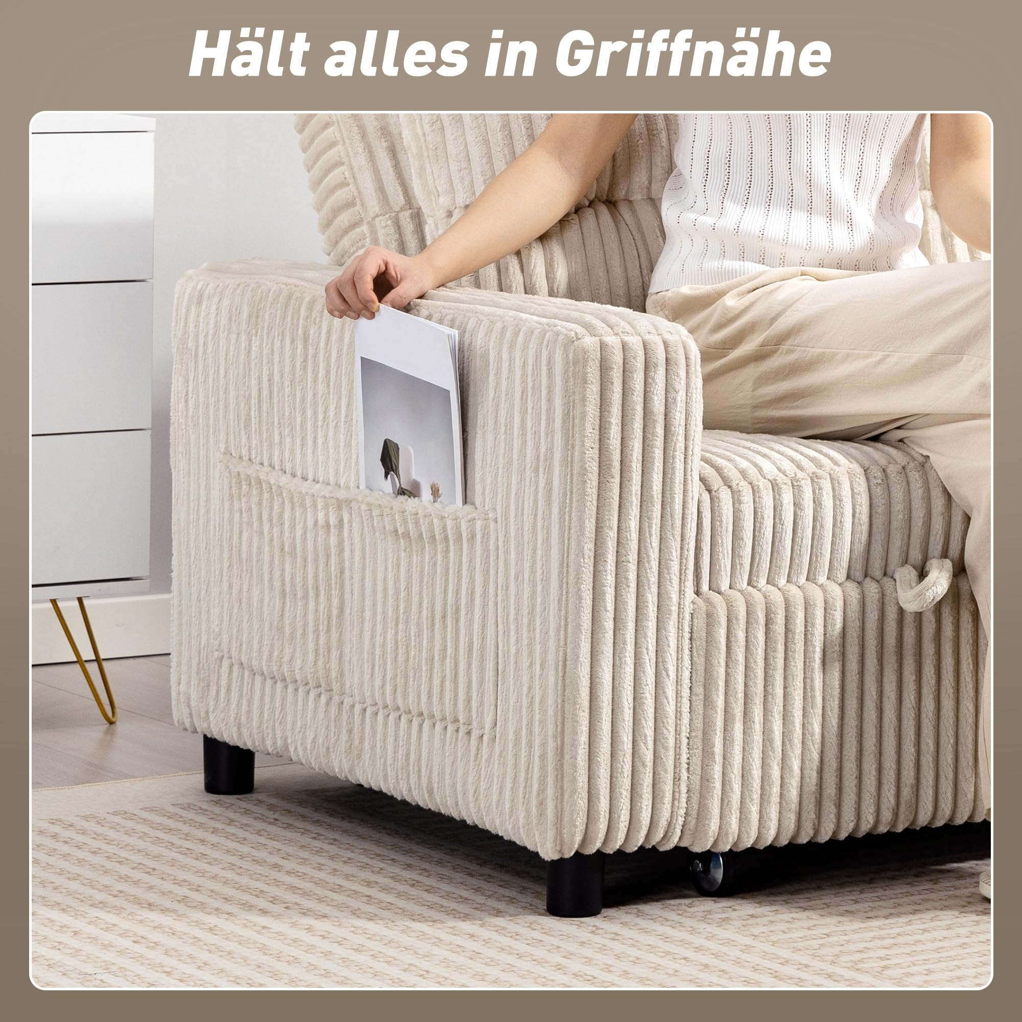 HOMCOM Schlafsofa 2-Sitzer Sofa 157 x 190 cm mit Schlaffunktion Cremeweiß