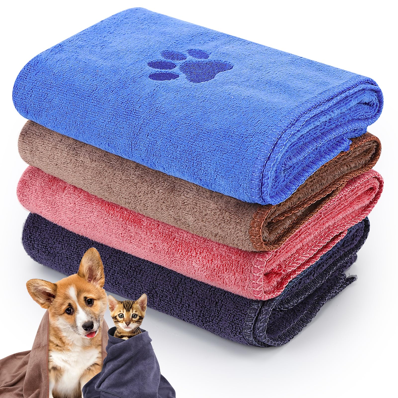 GSrenyu 4 Pack Quick Drying Dog Towel, Dog Towels for Drying Dogs, 35 x 75 cm Super Absorbent Microfiber Dog Towels, Soft Pet Bath Towel for Puppies, Cats and Other Pets Bath, Rain, Travel — image 1