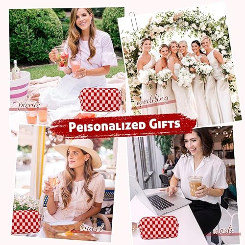 Miniatura 10 de Bolsa de maquillaje a cuadros, bolsa de cosméticos a granel, color rosa y negro, bolsa de maquillaje personalizada, bolsa de aseo de viaje,