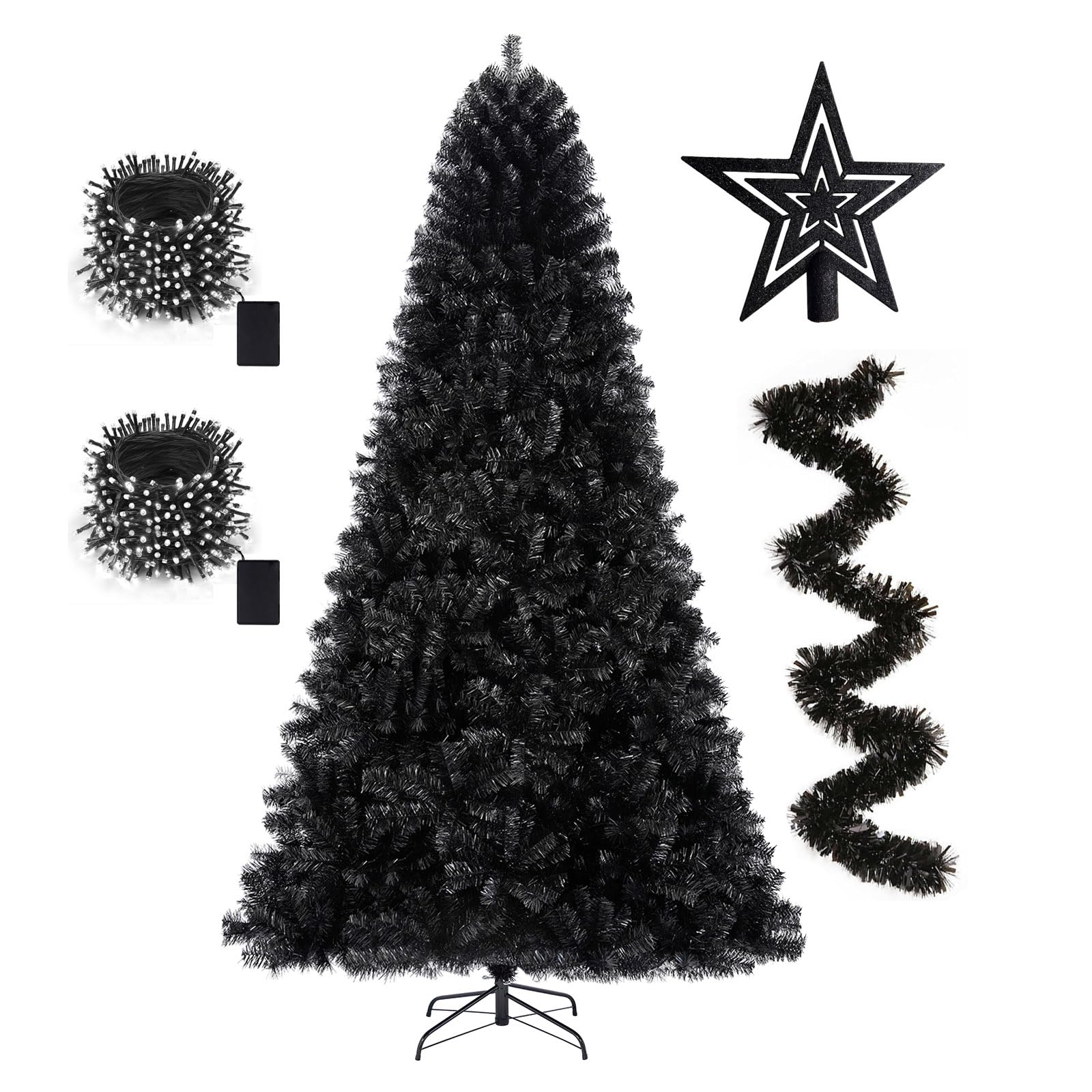 KTKDE 6ft Artificial Black Christmas Tree Outdoor Black Halloween Tree Decorations with 1005 Tips Led String Lights Pencil Christmas Tree Indoor Holiday Office Party Decorations