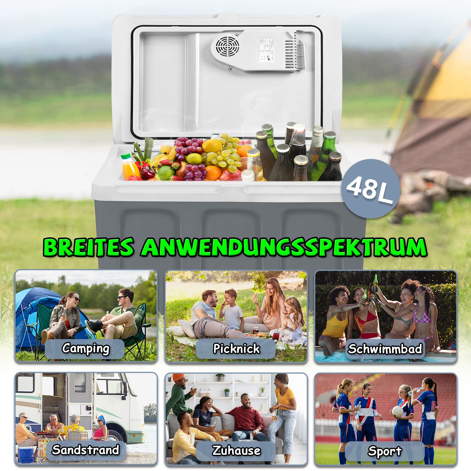 Froadp Glacière Électrique 12v et 230v avec Fonction de Refroidissement et de Chauffage 48 Litres Réfrigérateur Portable avec Poignée de Transport Boîte de Congélation pour Voiture Camion Camping