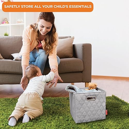 Miniatura 4 de JIAessentials Juego de dos cubos de almacenamiento de piel sintética con patrón de diamante gris de 12 pulgadas con asas para sala de estar,