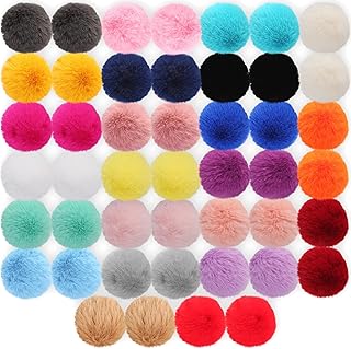 46 Piezas Pompones Artificial, 8cm Pompones Para Gorros, Pompones Manualidades con Cordón Elástico para Gorros de Punto, Zapatos, Bufandas, Llaveros (23 Colores)