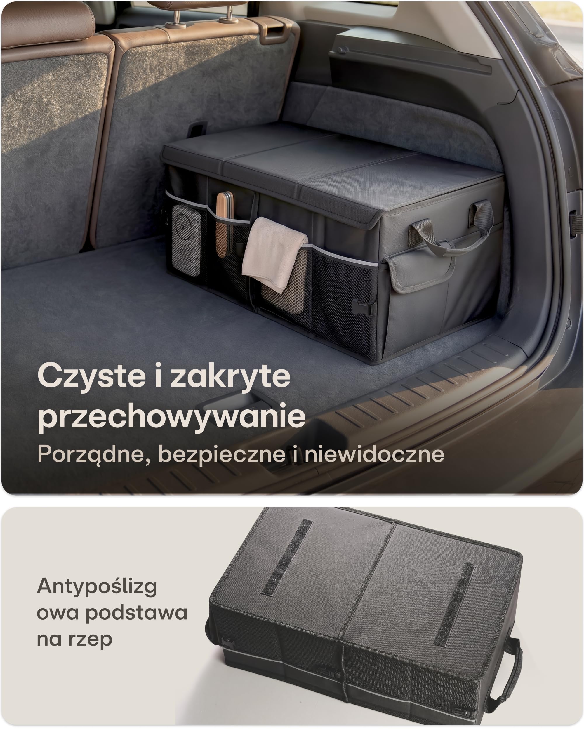 Praknu Organizer do Bagażnika z Pokrywą Mały 35L – Składany do 15L – 3 Przegrody z 11 Kieszeniami – Wodoodporny i Antypoślizgowy – Łatwy do przenoszenia - Idealny dla Uporządkowanego Bagażnika