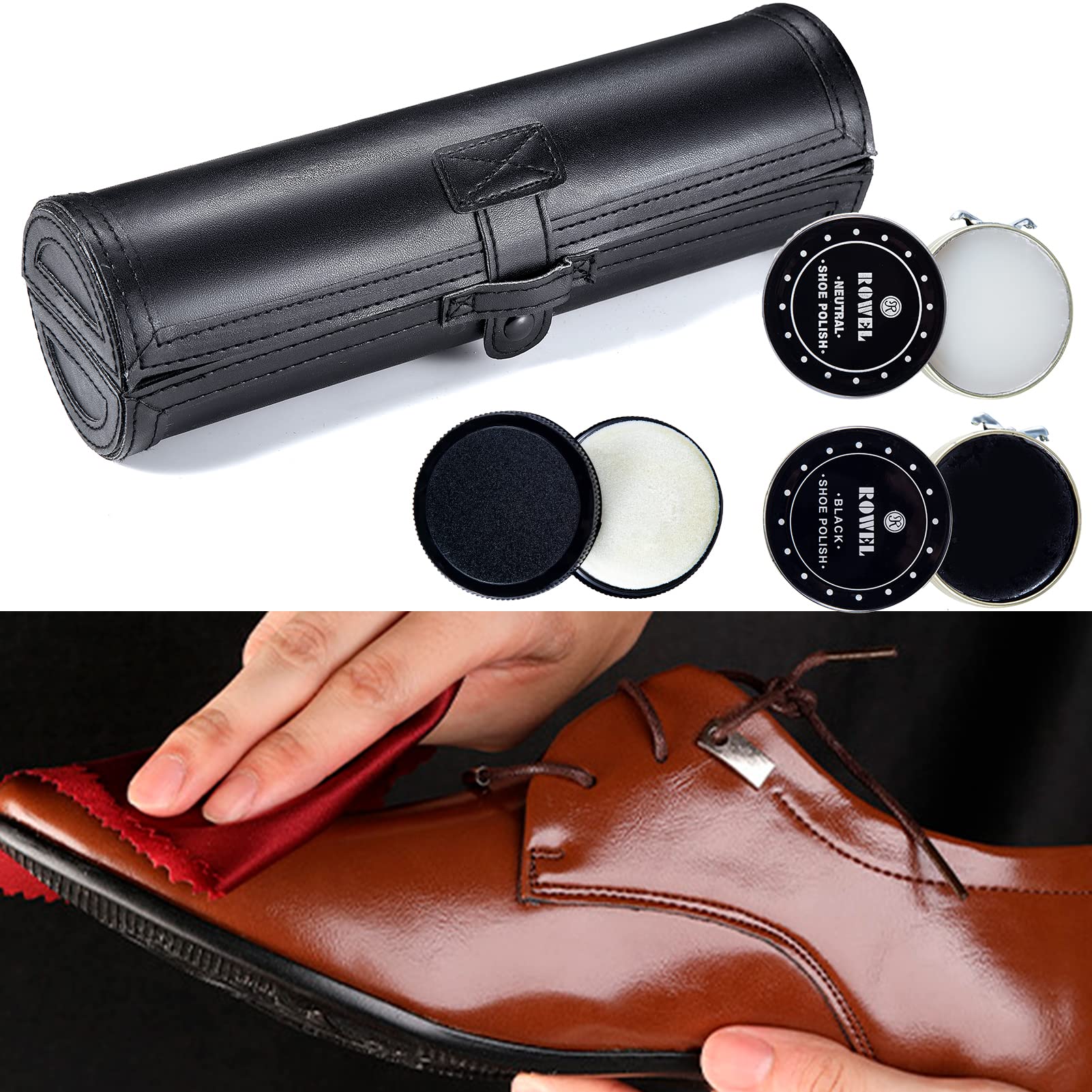 YUET 9-częściowy zestaw szczotek do butów zestaw z ekoskóry eleganckie etui,Zestaw do polerowania butów, zestaw do czyszczenia połysku, zestaw beczek do brązowej czarnej skóry ze szczotką