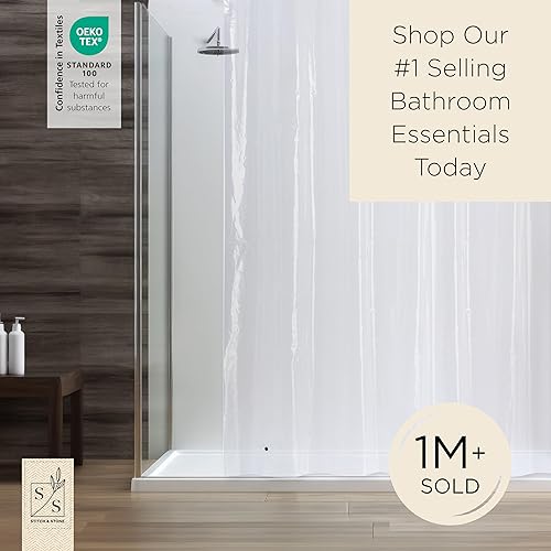 Miniatura 8 de Stitch & Stone Forro de cortina de ducha, peso medio de alta calidad, duradero, impermeable, 0.22 oz de PEVA para baño con imanes pesados, extra
