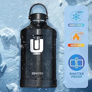ZUWOZU One Gallon Water Bottle Insulated, Dishwasher Safe Water Bottle Stainless Steel with Straw, Sport & Handle, 128 oz Water Jug Large Water Bottle for Camping, Traveling & Working Outside,Blabow