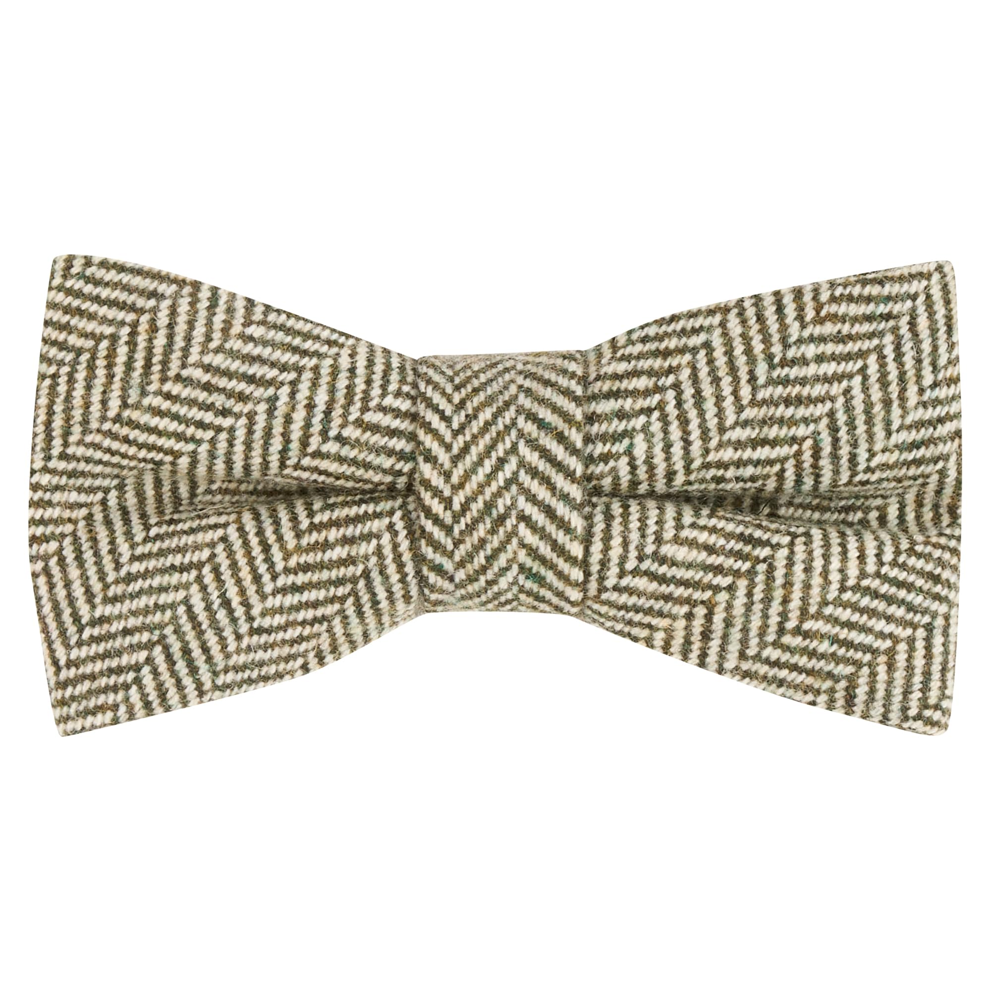 King & Priory Pine Green Herringbone Wool Bow Tie