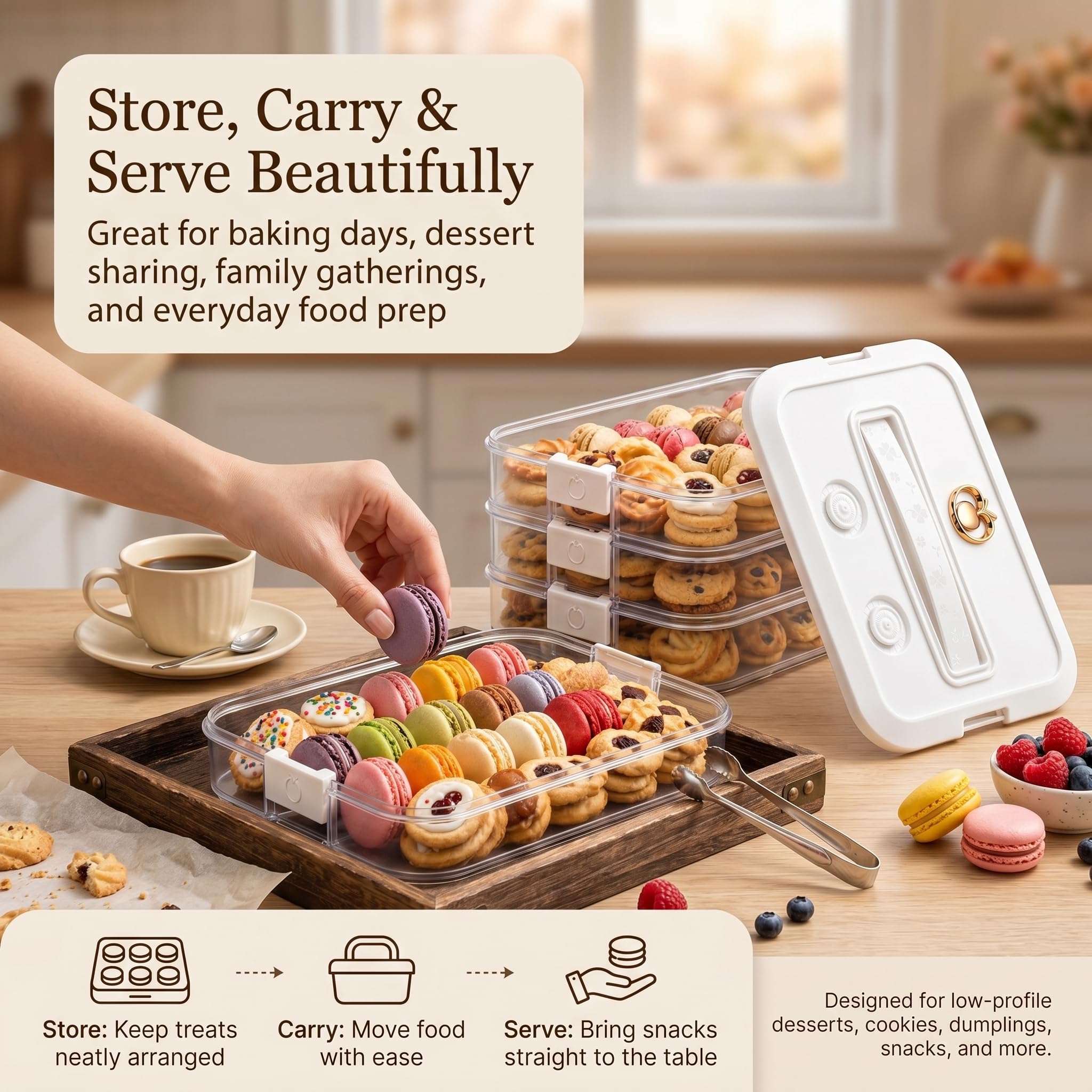 Dumpling Box - Contenedor de almacenamiento de alimentos de 4 capas apilable con tapa, contenedor Gyoza, contenedores de almacenamiento de galletas, buen sellado, codificador de tiempo (verde)