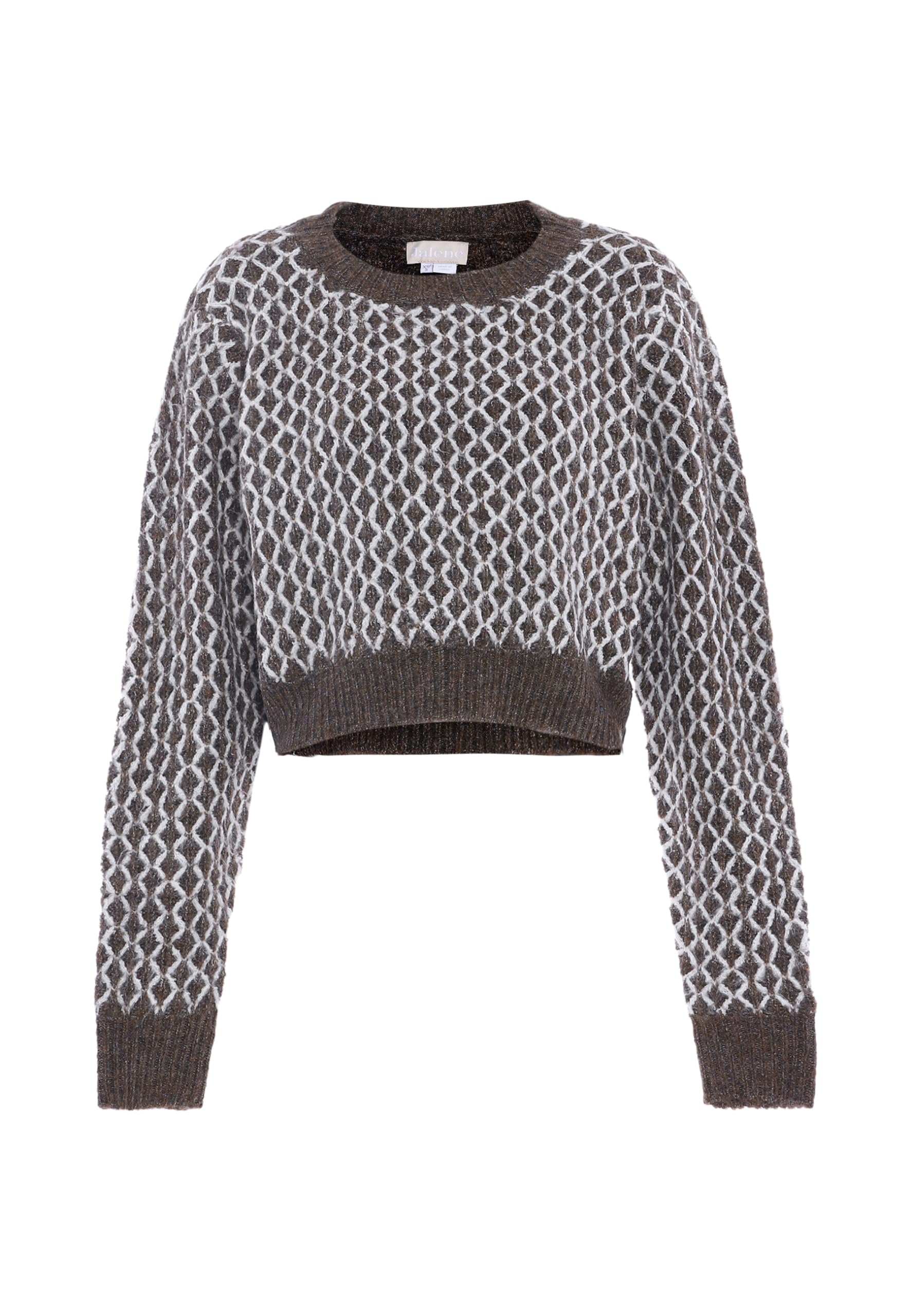 Jalene Women's Vintage Checked Colour Block Knitted Jumper Recycled Polyester Grey Melange Size XS/S, Grey Melange, XS
