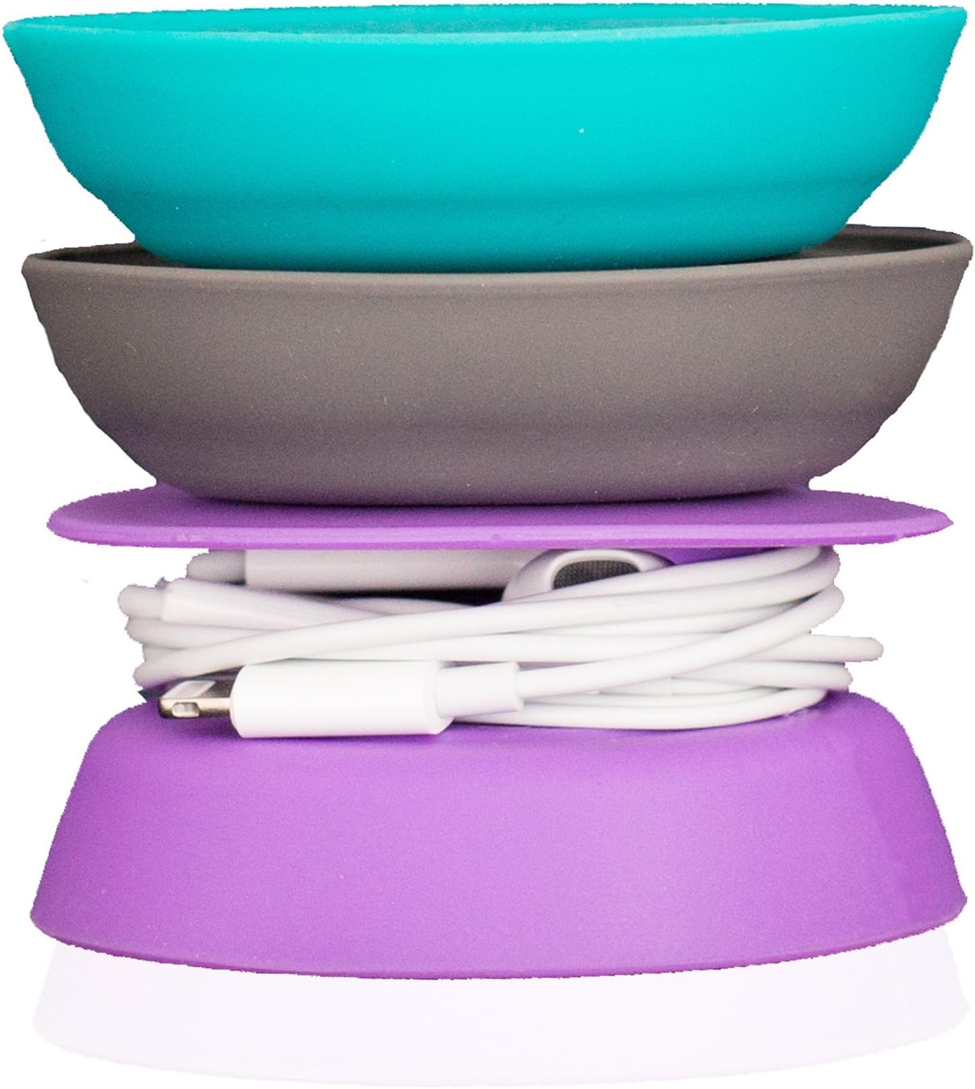 Tangle-Free Earphone/Earbud Case, Compact Storage System, Silicone (Teal/Gray/Purple, Set of 3)