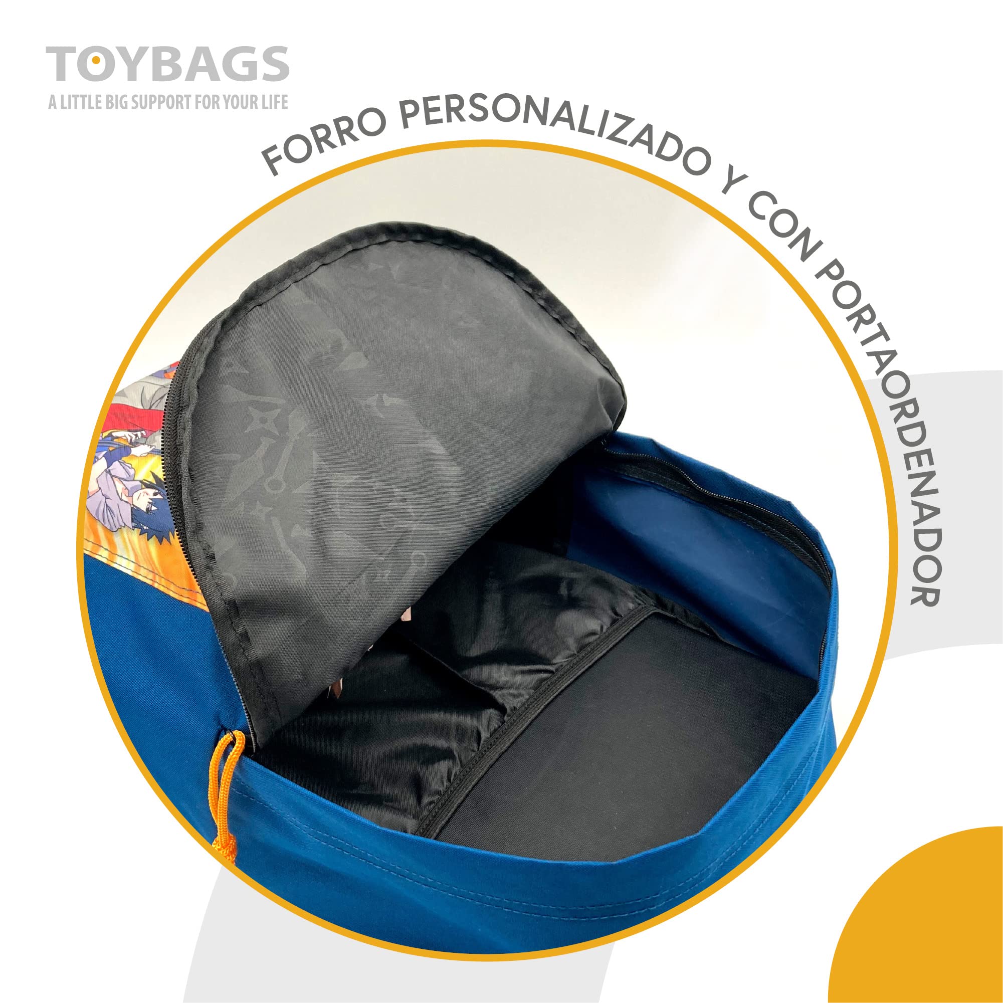 Sac à dos école américain Naruto - poche principale et poche avant - compartiment pour ordinateur et intérieur doublé - bretelles et dos rembourrés - 40 x 31 x 13 cm - Toybags