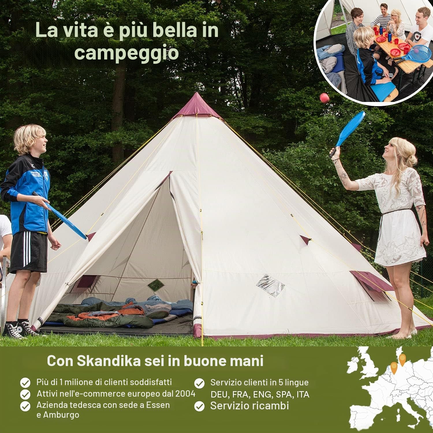 Tenda da campeggio Tipi Kota 550 Protect | fino a 12 persone, impermeabile, zanzariera, altezza 3 m, diametro 5,5 m, pali in acciaio | Tenda indiana, tenda per feste, tenda per festival, glamping