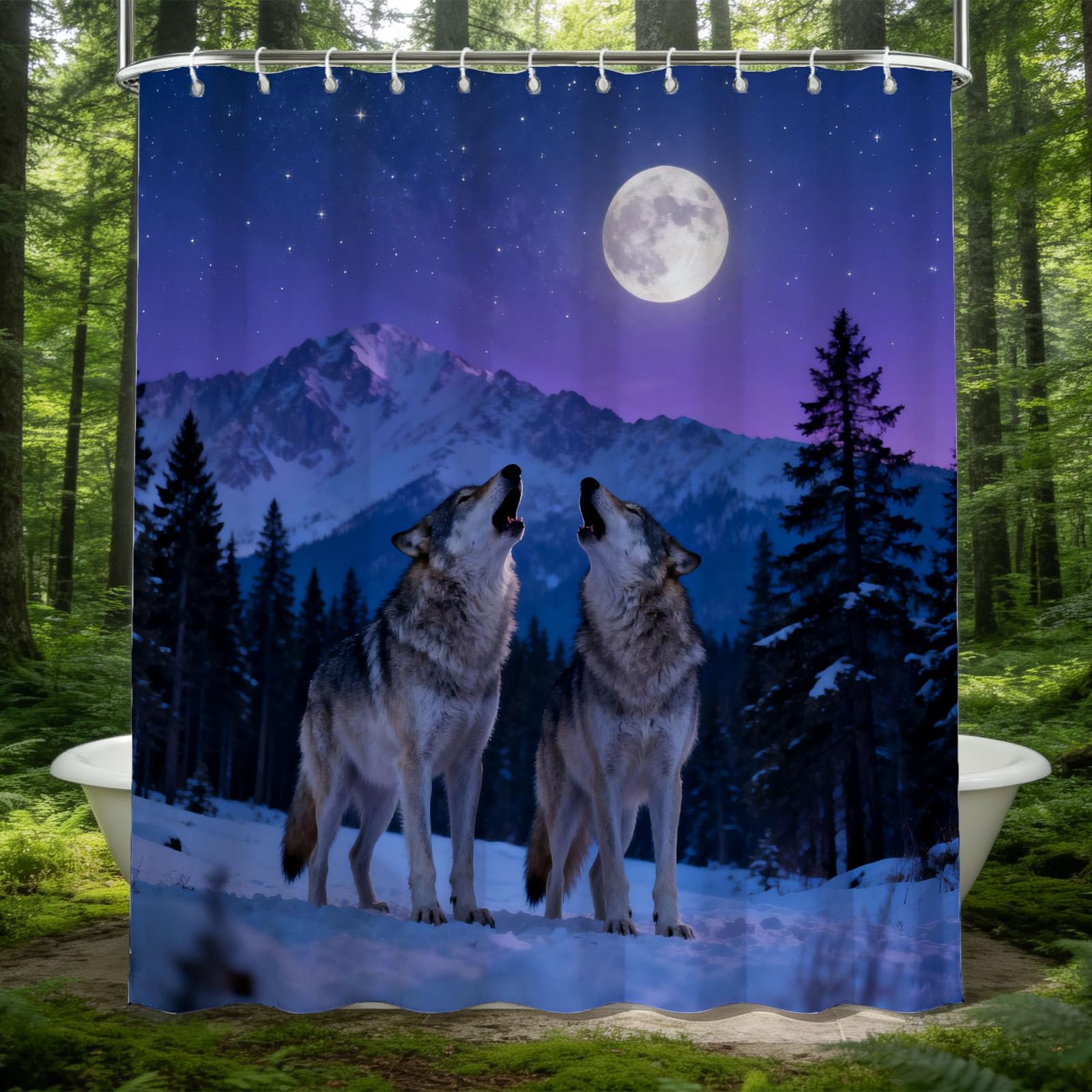 Hongduo 3D Wolf Pattern Shower Curtain for Stalls Bathtubs Nature Scene Bathroom Decor Shower Curtain Set Polyester Fabric Waterproof 180x200cm/71X79 Inch with Hooks