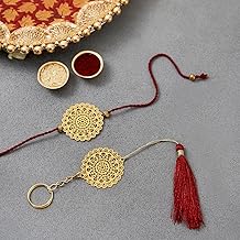 DecorTwist® Rakhi for Brother Floral Design Brass Rakhi Cum Keychain for Bhaiya Kids Man Rakhi Combo for Rakshbandhan Rakhi Gift for Brother