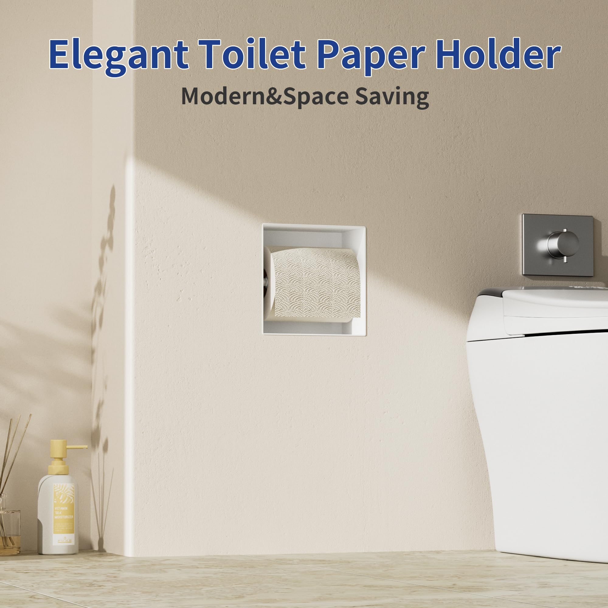 Portarrollos de papel higiénico empotrado, de acero inoxidable, para el baño, 14,5 × 14,5 × 8,7 cm, soporte para papel higiénico para la renovación y la ampliación del baño, color blanco