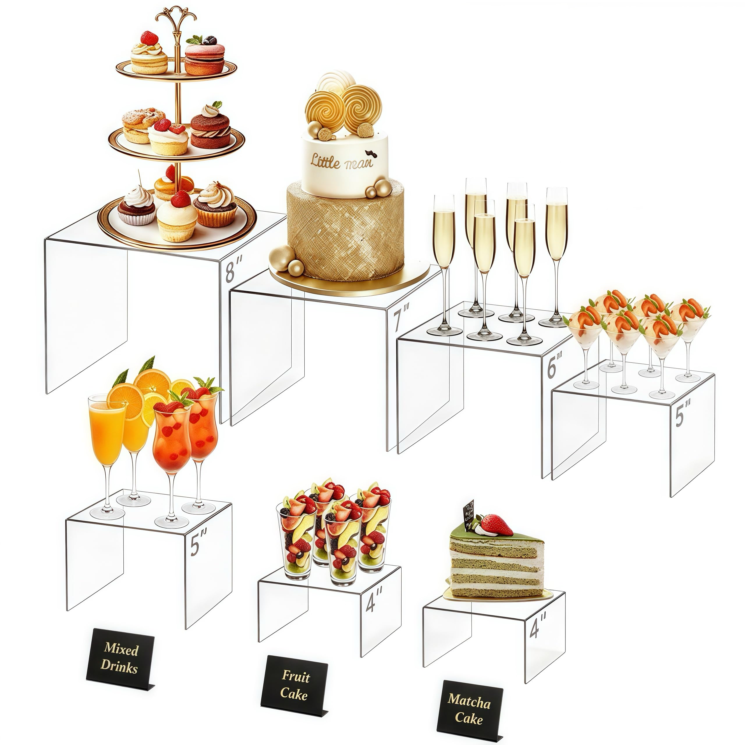 Deefongo 7 Pcs Buffet Risers, 5 Sizes Cake Food Display Stand