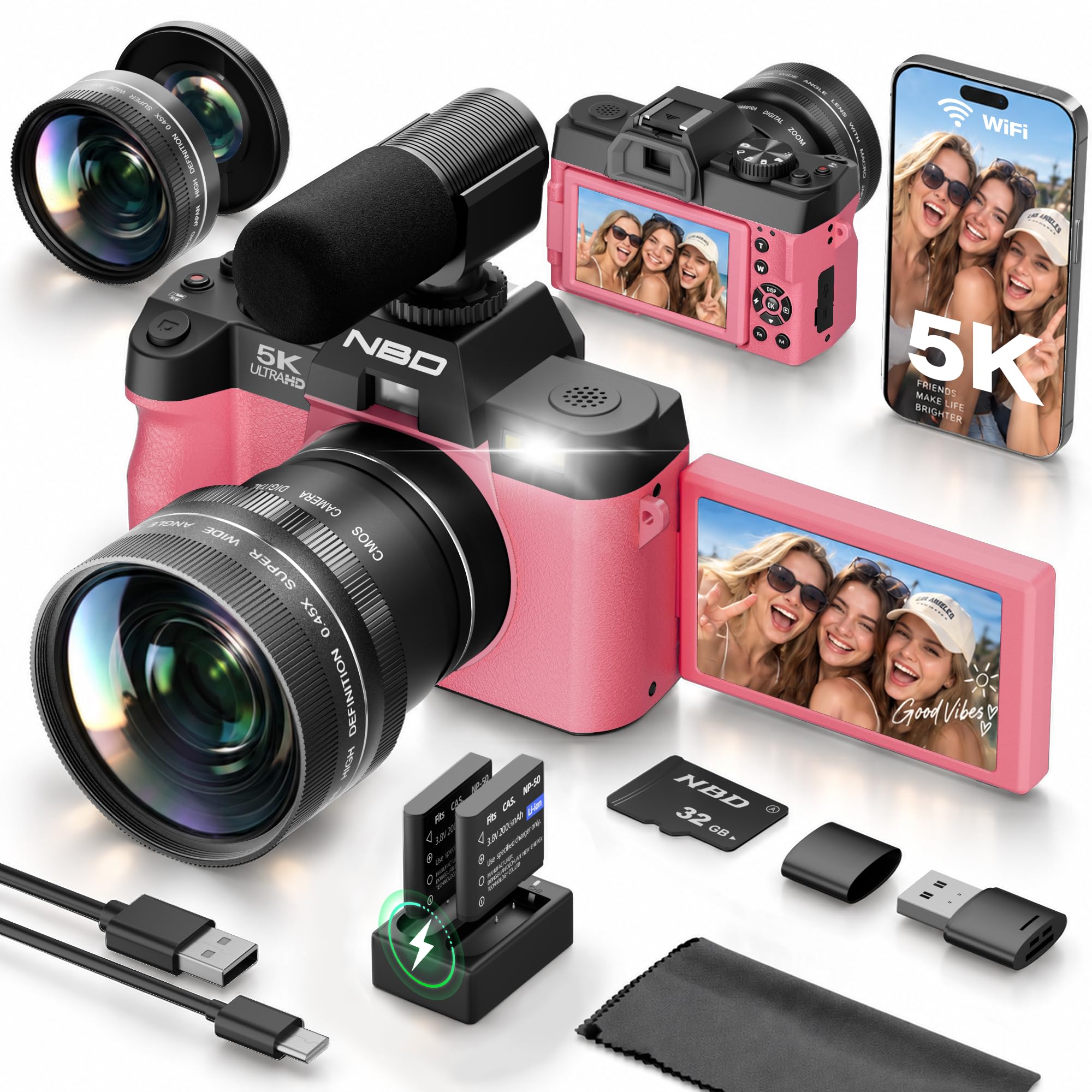 Amazon | NBD 5K 64MP デジタルカメラ デュアルレンズWiFi付き写真撮影