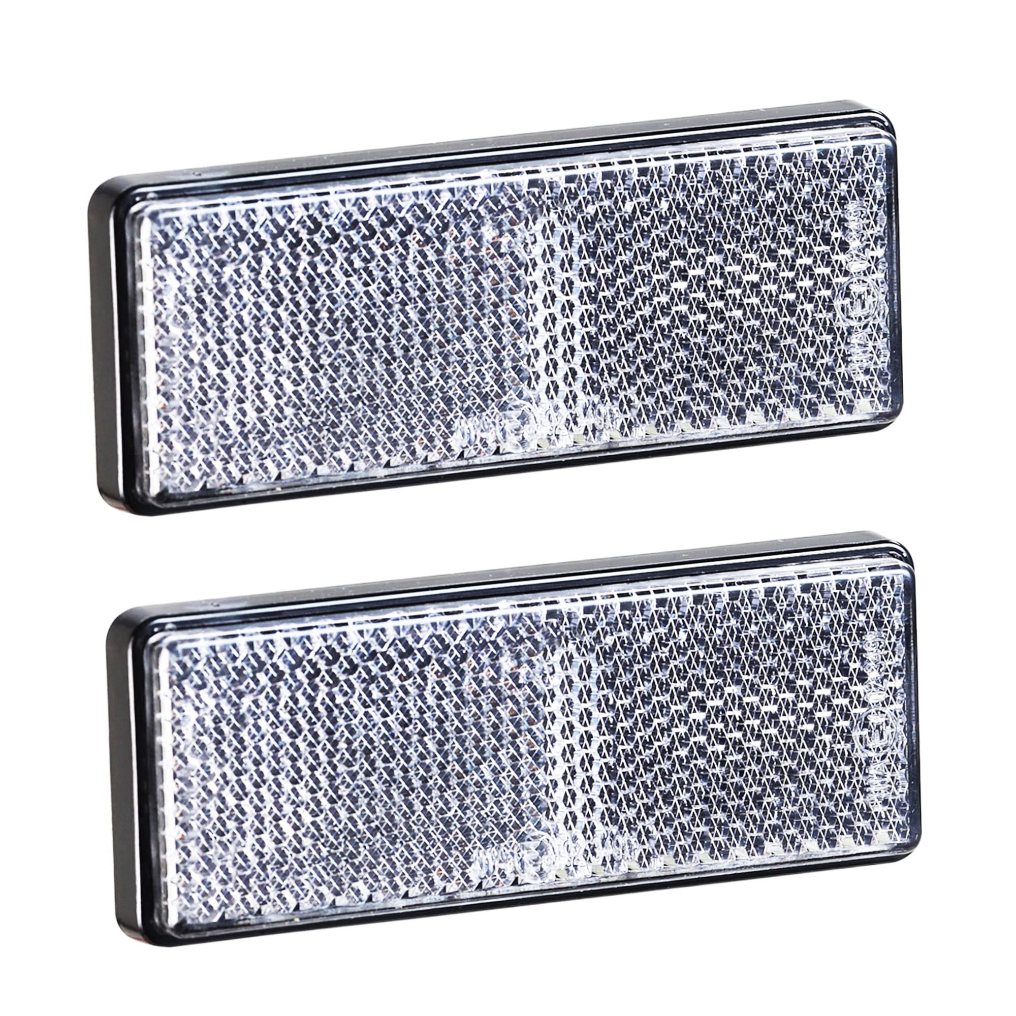 AGRISHOP 2Stück Reflektor Rückstrahler Eckig Rechteckig 89x35mm Weiß Vorderseite Anhänger Katzenauge Seitenstrahler Reflektor Selbstklebend für LKW PKW Trailer Wohnwagen mit E-Prüfzeichen（Weiß-2Stück）