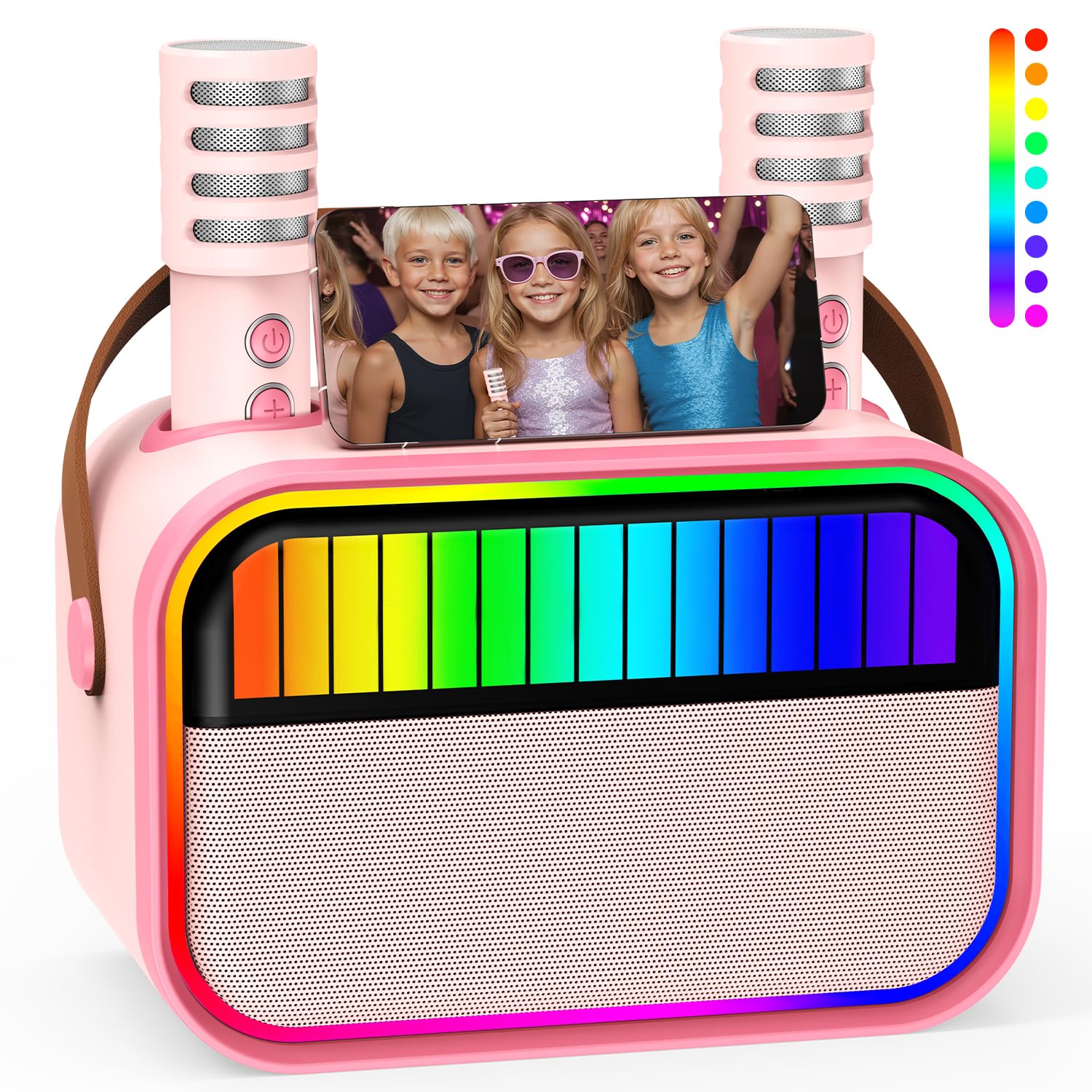 VERKB Karaoke Machine for Kids, Kids Toys for 3-12 Years Old Girls Birthday Presents, Portable Bluetooth Karaoke Speaker with 2 Microphones, Girls Gifts for Kid Party Christmas Birthday(Pink)