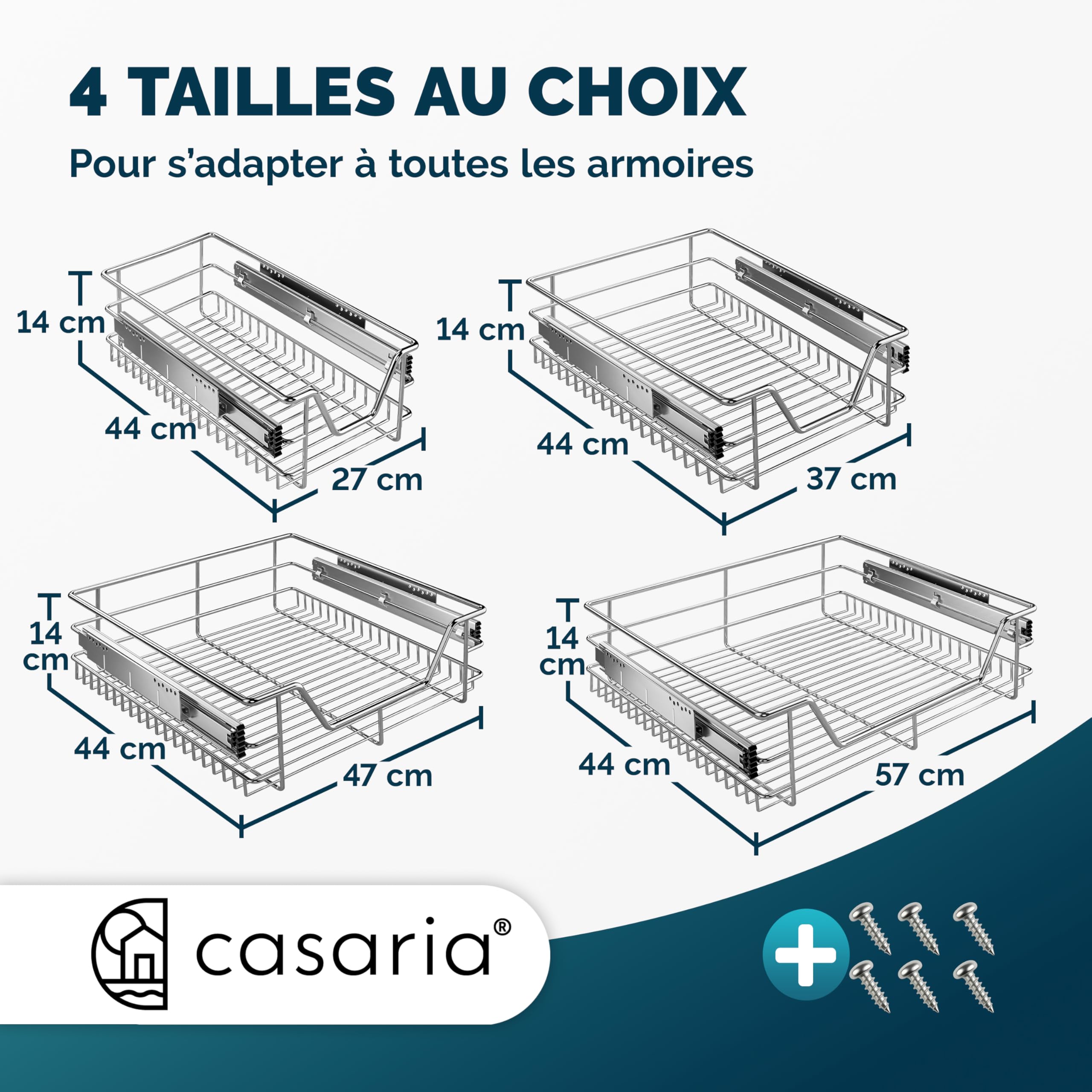 Casaria® 4x Tiroir télescopique de rangement 60 cm pour armoire cuisine tiroir de cuisine métal tiroir coulissant