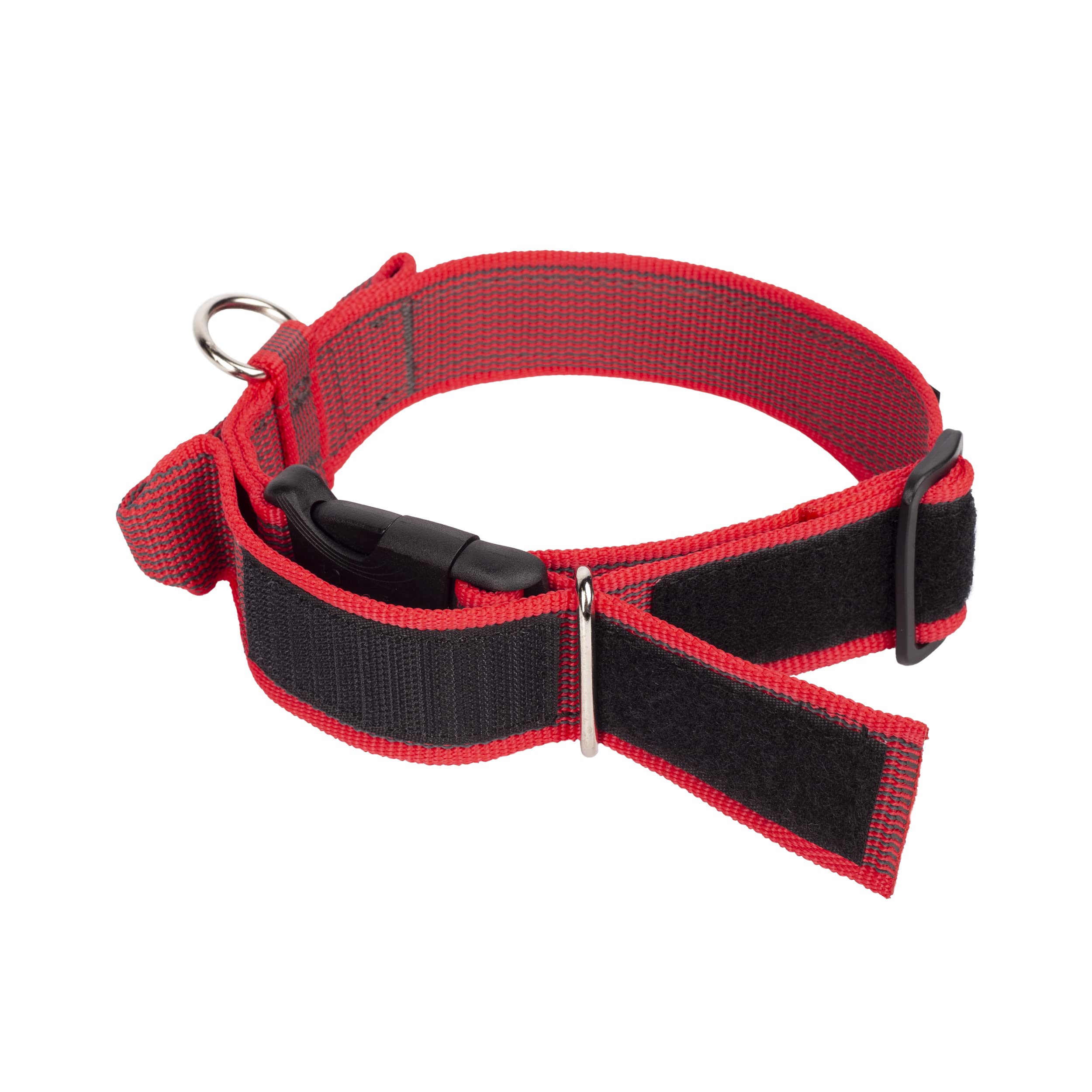 Julius-K9 Collare Color & Gray con manico richiudibile, chiusura di sicurezza ed adesivi intercambiabili, 40 mm (38-53 cm), Rosso-Grigio