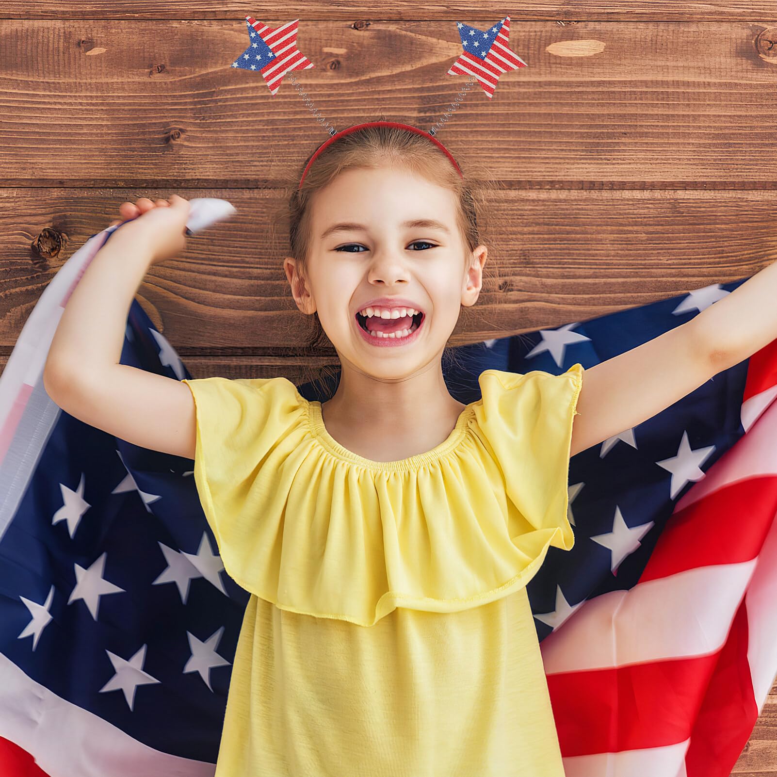 VALICLUD Cerchietto per capelli con stella, 4 pezzi, per festa del 4 luglio, con bandiera americana, cappello a cilindro, bopper, patriottico, per festa dell'indipendenza