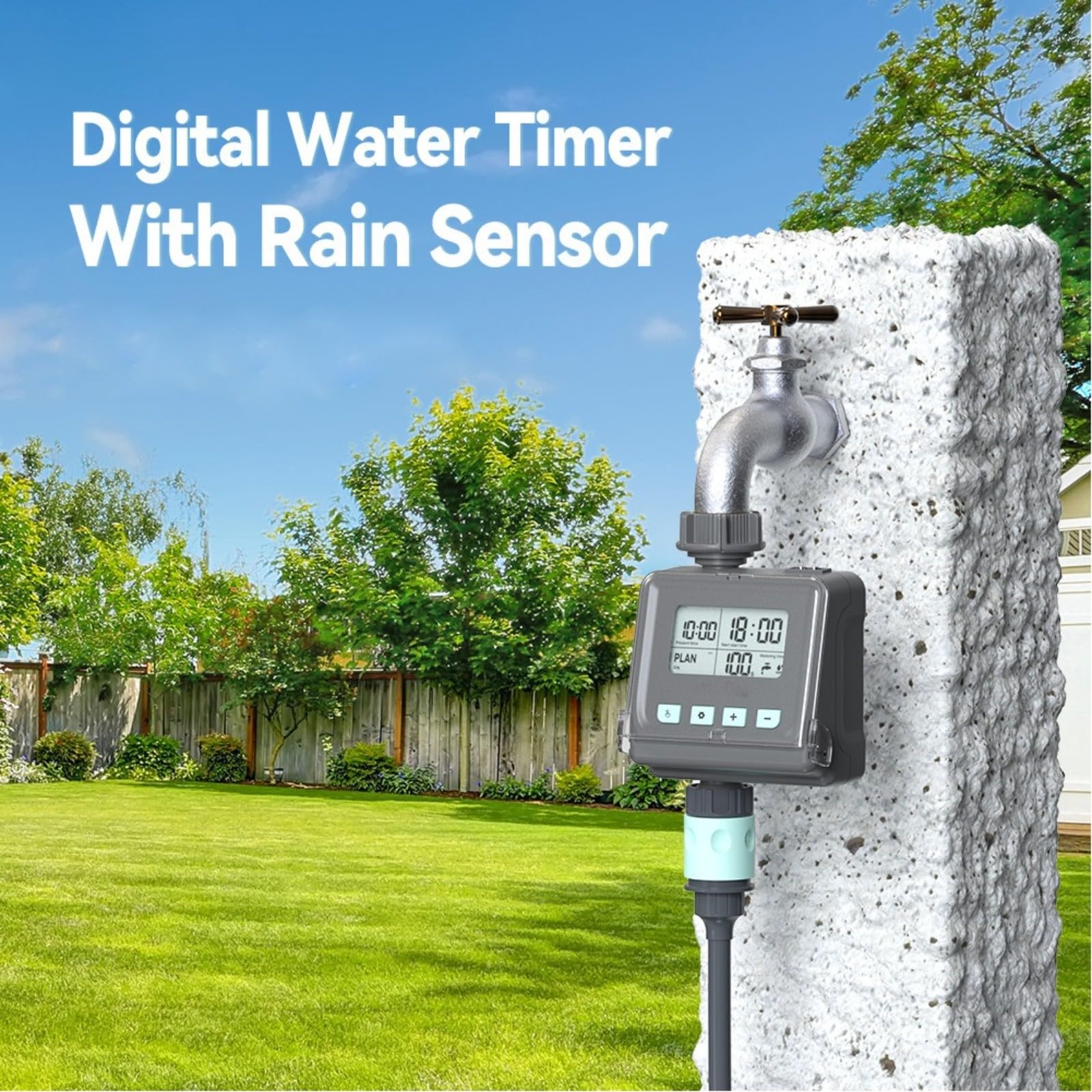 Acqua per timer, per tubi da giardino, regolatore di irrigazione per prato, con 3, programmi preimpostati e sensore di ritardo della pioggia, irrigazione automatica a goccia per sistema